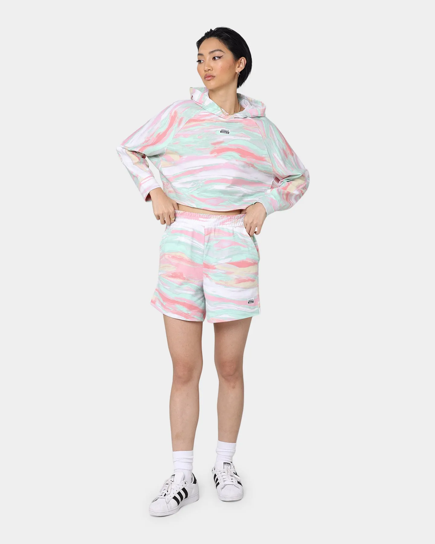 Adidas Women's Marbled Print Cropped Hoodie Marble