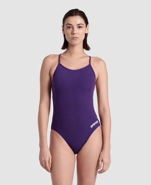 arena Women's Lace Back Solid One Piece Swimsuit