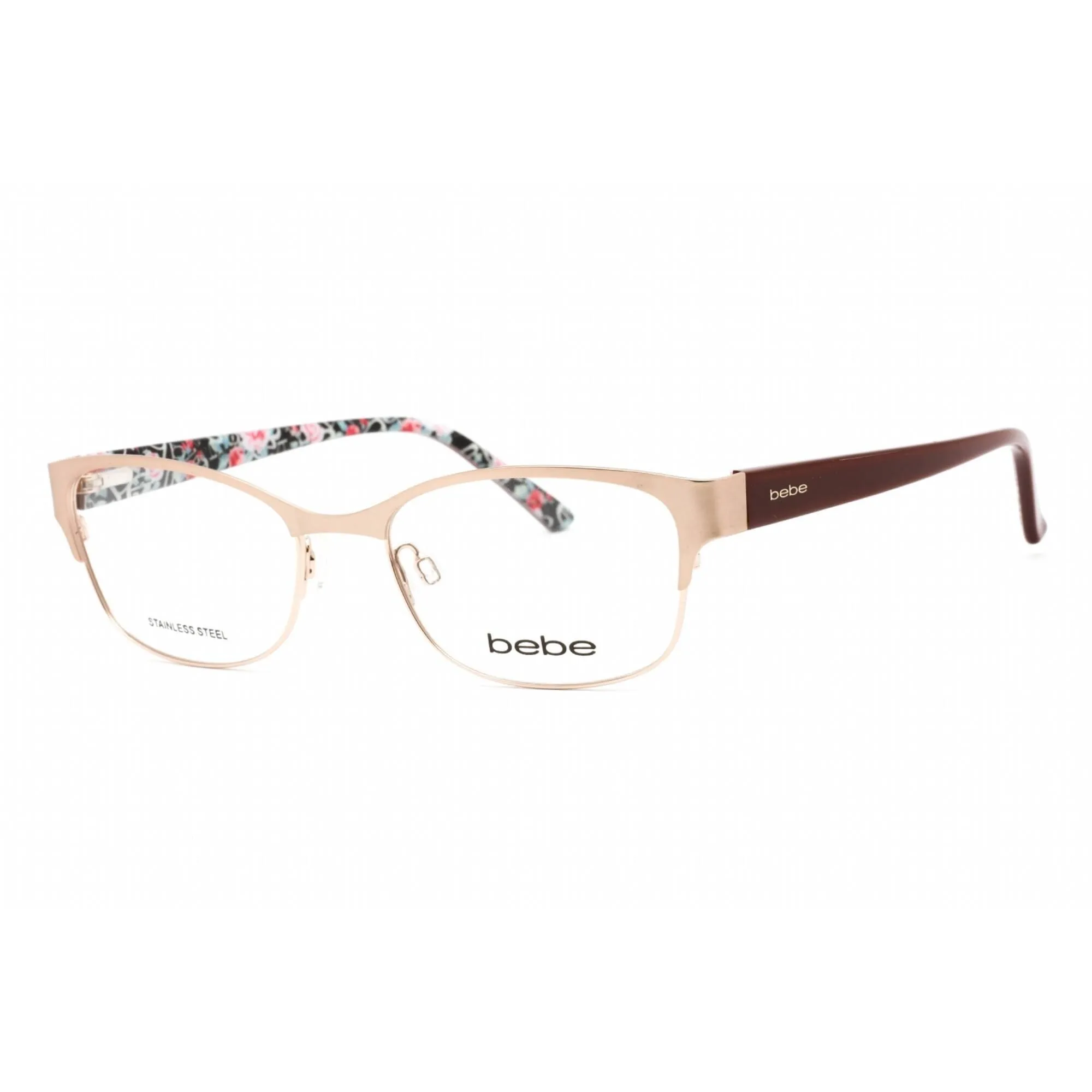 Bebe Women's Eyeglasses - Rose Gold Rectangular Full Rim Frame Clear Lens | BB5185 770