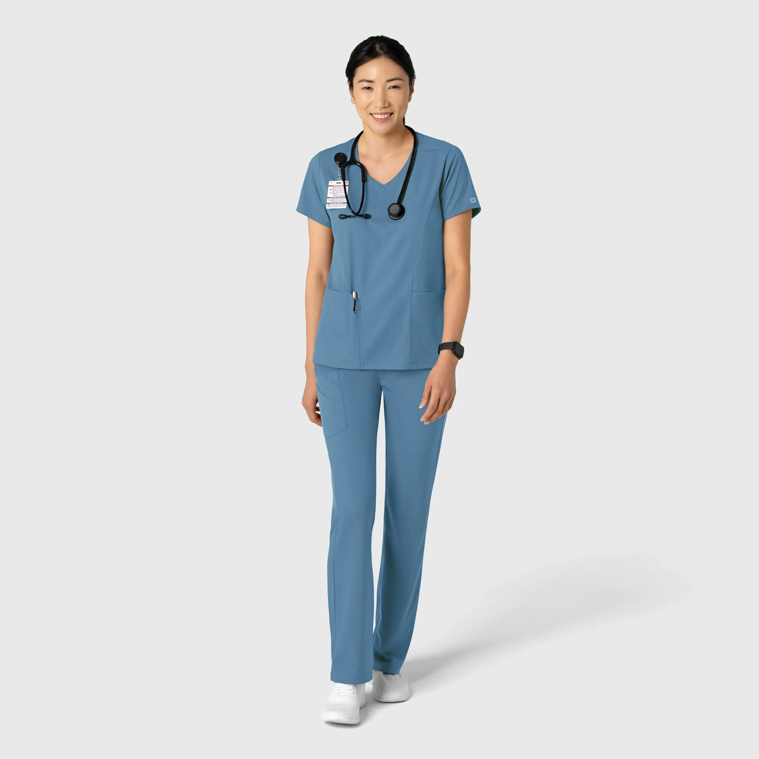 Boundless Women's 2-Pocket V-Neck Scrub Top - Pacific Blue