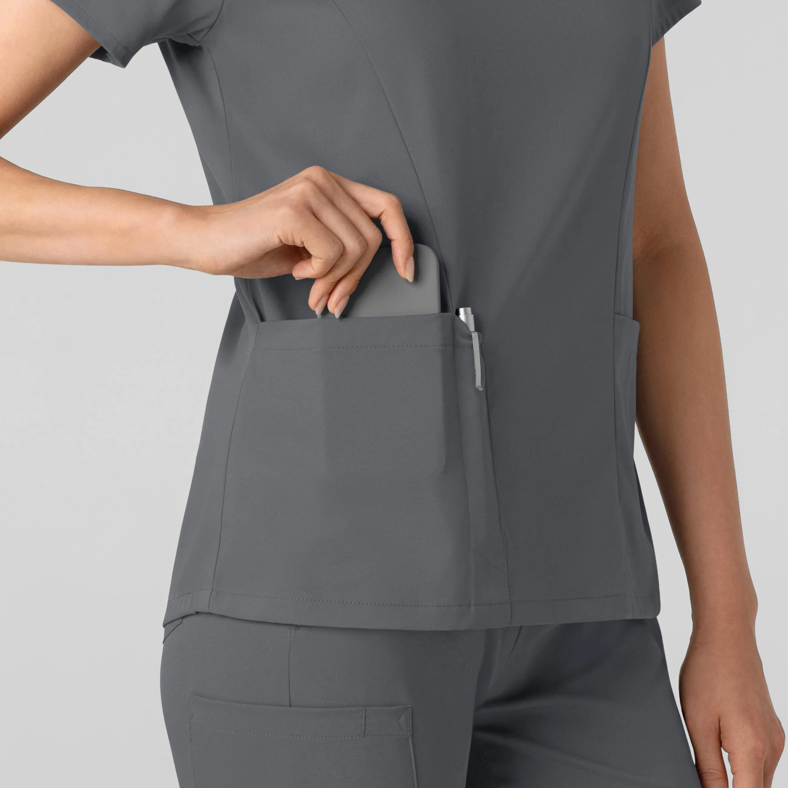 Boundless Women's 2-Pocket V-Neck Scrub Top - Pewter