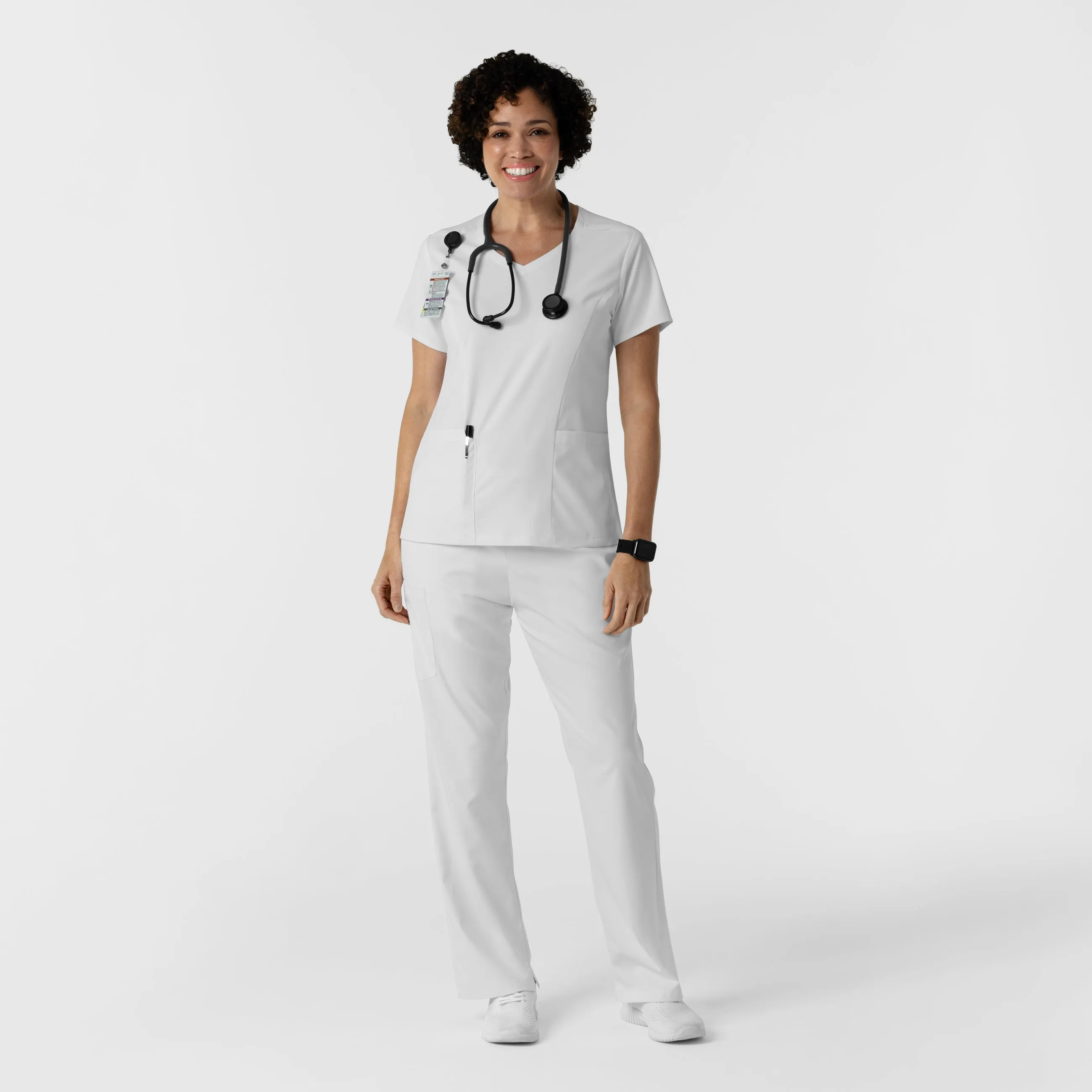 Boundless Women's 2-Pocket V-Neck Scrub Top - White