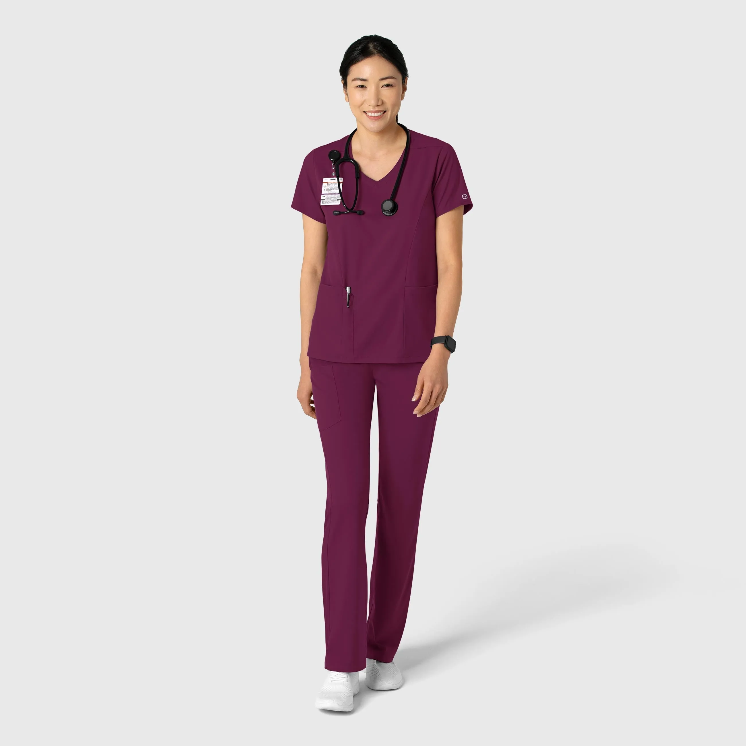 Boundless Women's 2-Pocket V-Neck Scrub Top - Wine