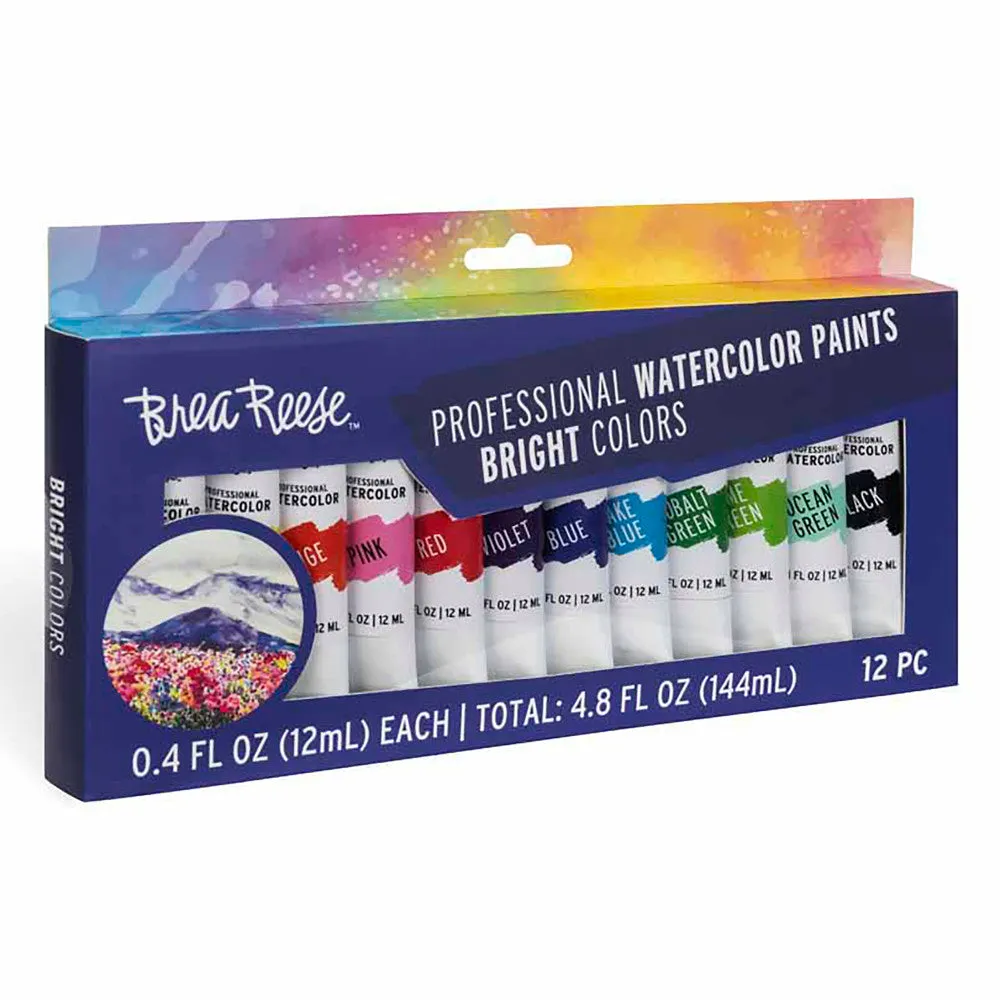 Brea Reese Professional Watercolor Brights Set - 12 Vibrant Color Tubes