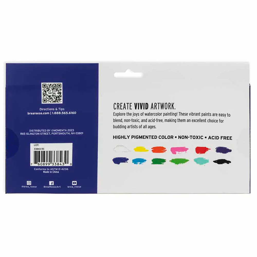 Brea Reese Professional Watercolor Brights Set - 12 Vibrant Color Tubes
