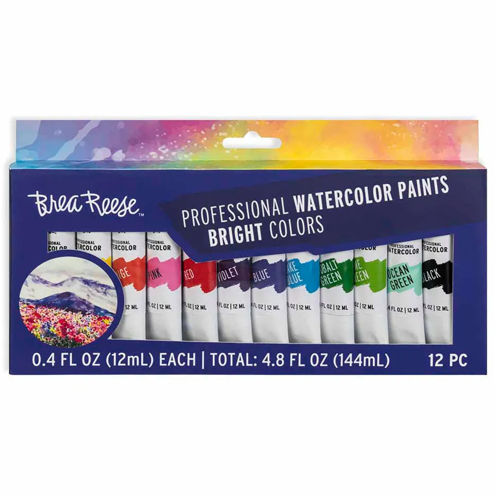 Brea Reese Professional Watercolor Brights Set - 12 Vibrant Color Tubes
