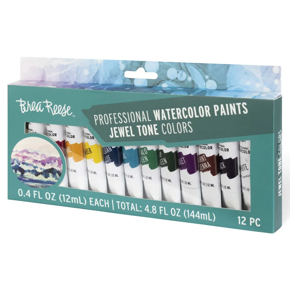 Brea Reese Professional Watercolor Set - Jewel Tones, 12 Vibrant Tubes