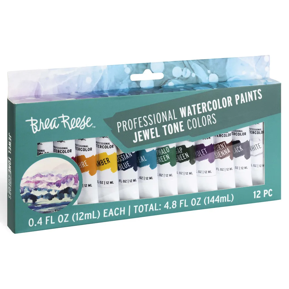 Brea Reese Professional Watercolor Set - Jewel Tones, 12 Vibrant Tubes