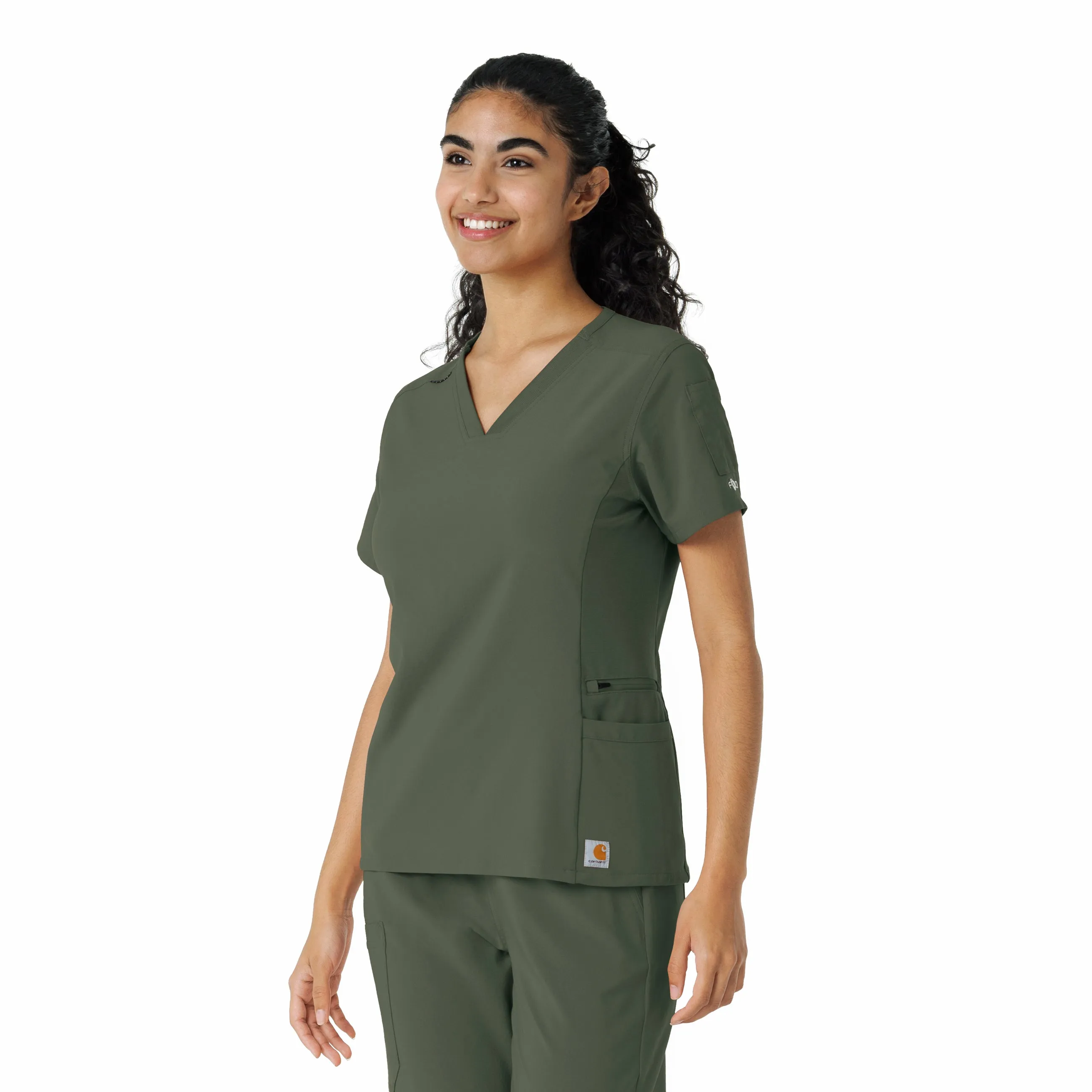 Carhartt Force Cross-Flex Women's Knit Panel Scrub Top - Olive