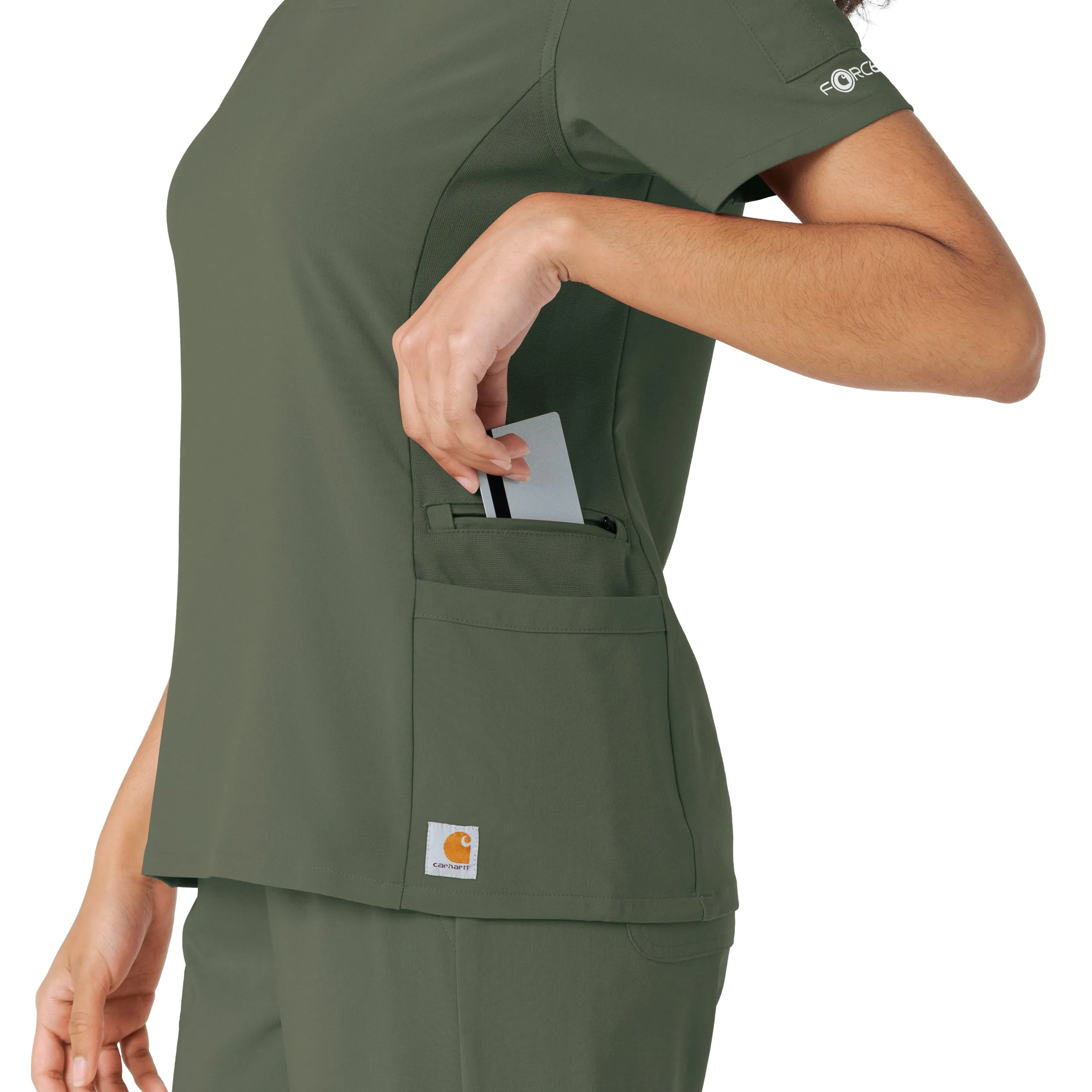 Carhartt Force Cross-Flex Women's Knit Panel Scrub Top - Olive