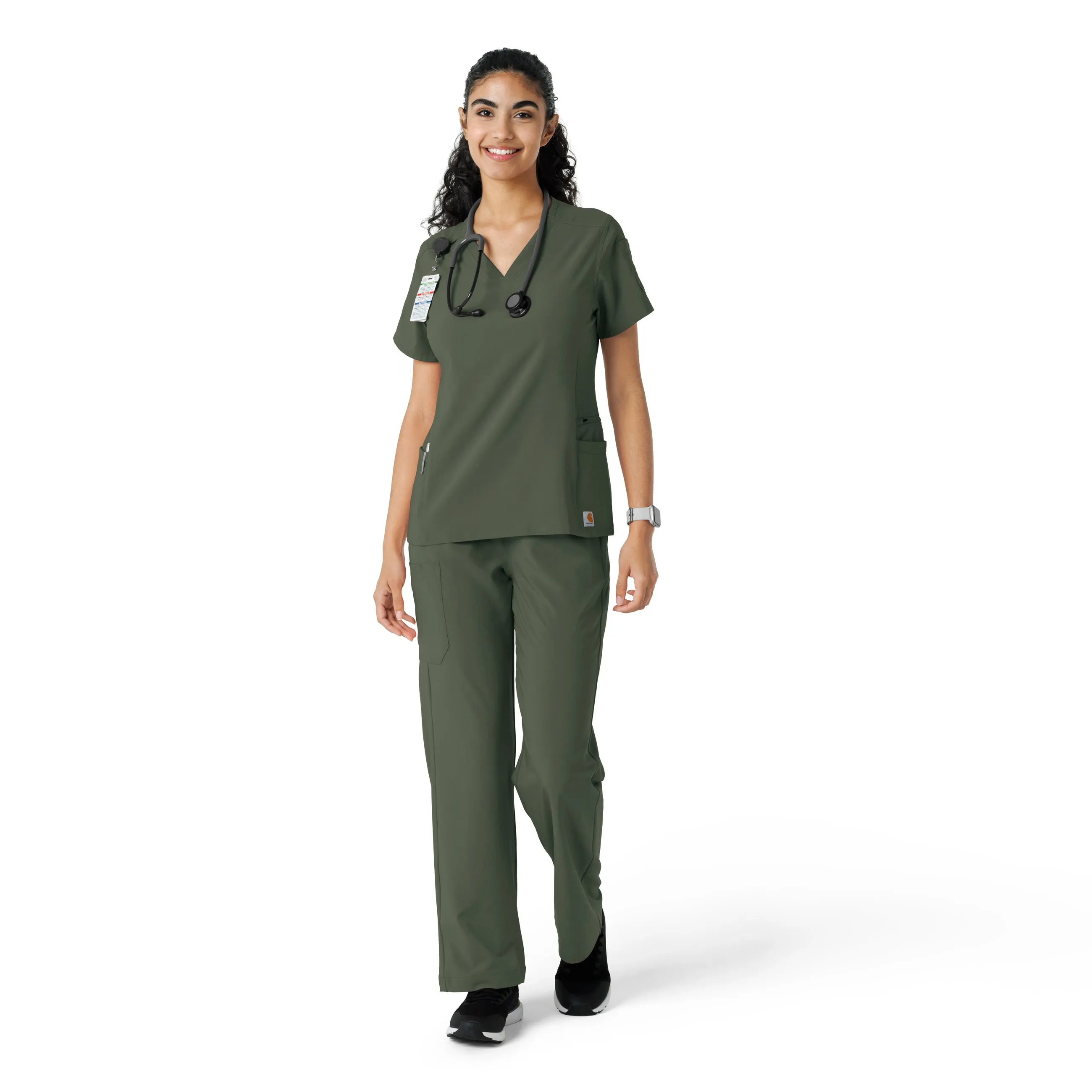 Carhartt Force Cross-Flex Women's Knit Panel Scrub Top - Olive