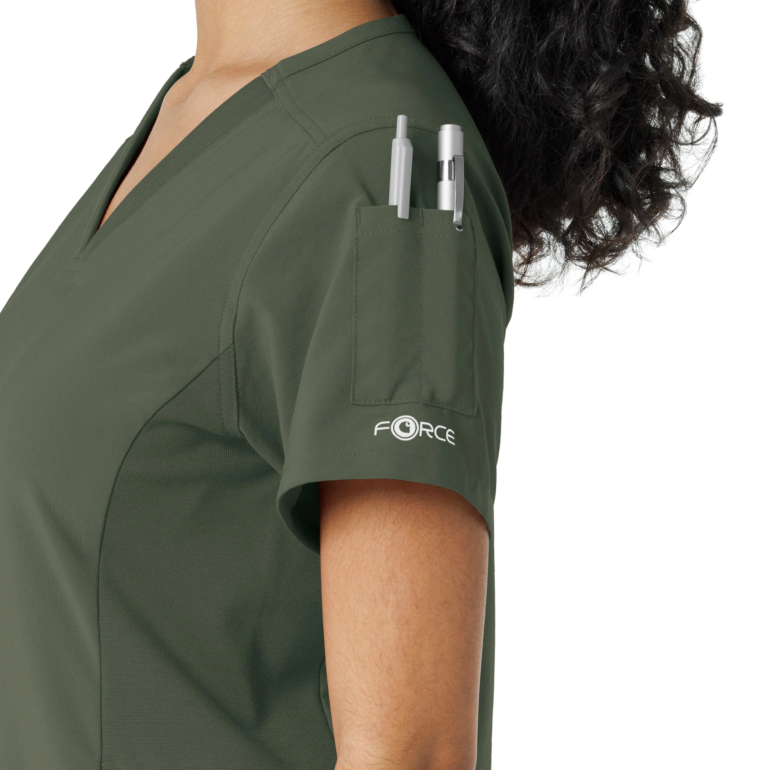 Carhartt Force Cross-Flex Women's Knit Panel Scrub Top - Olive