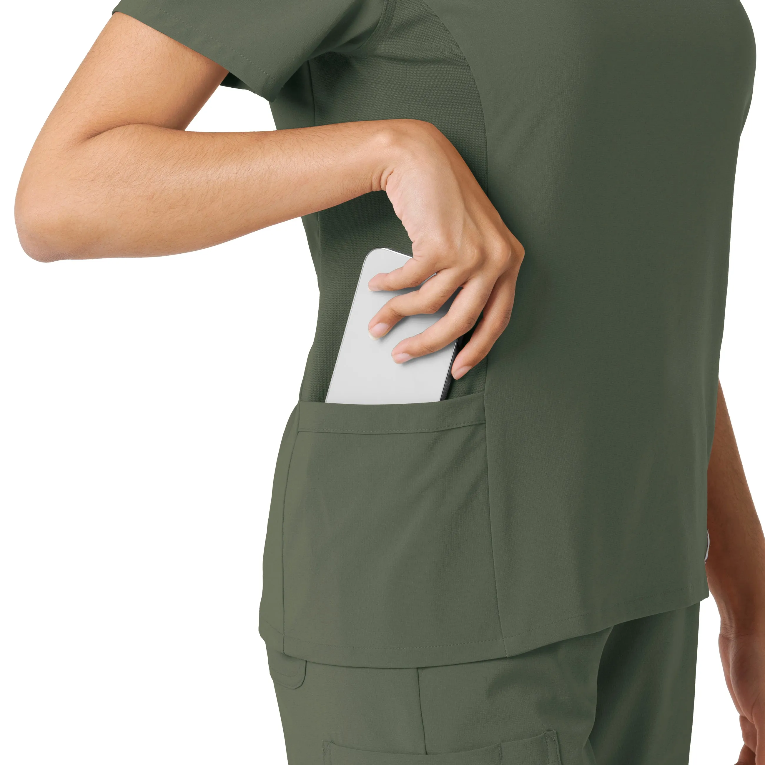 Carhartt Force Cross-Flex Women's Knit Panel Scrub Top - Olive