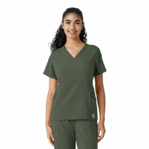 Carhartt Force Cross-Flex Women's Knit Panel Scrub Top - Olive