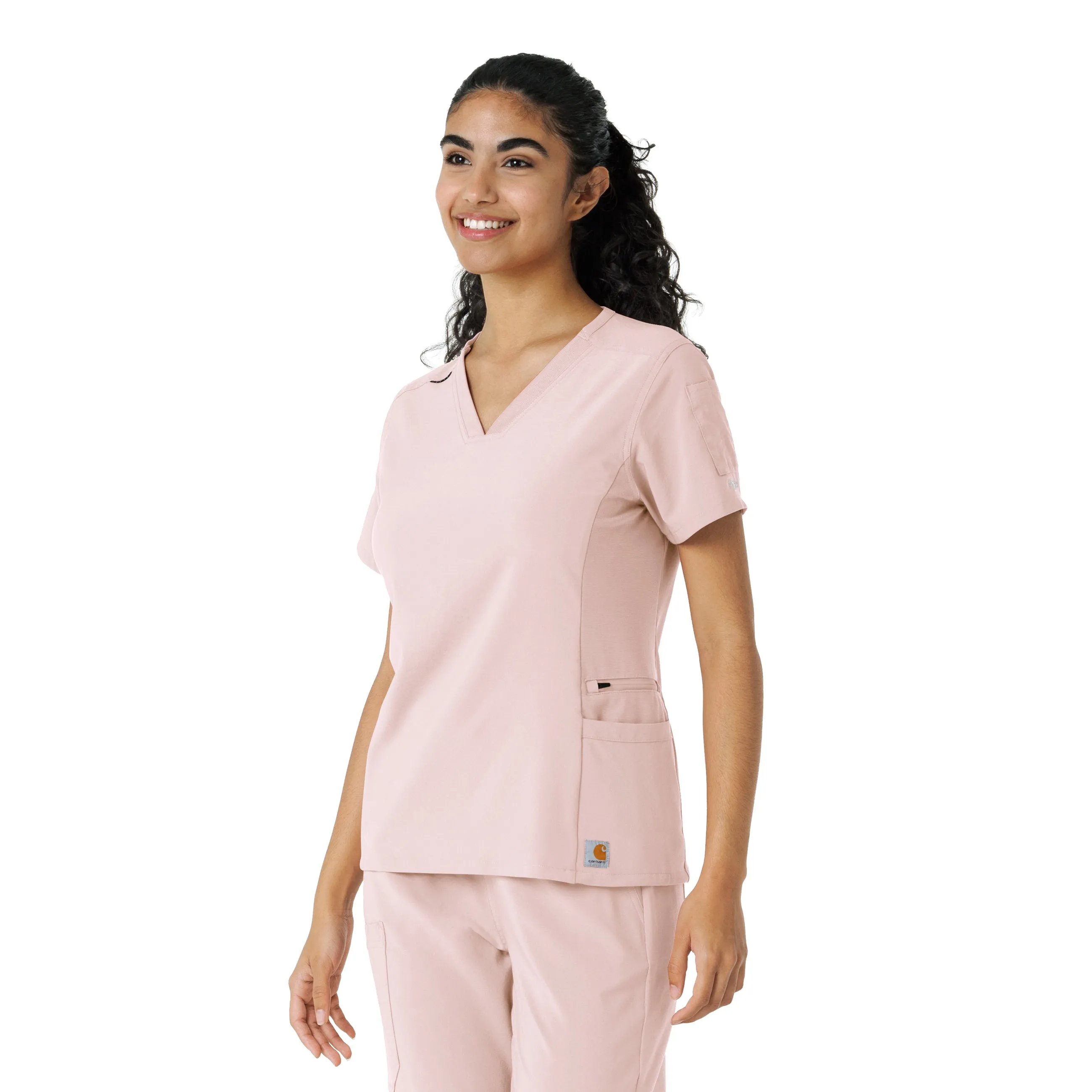Carhartt Force Cross-Flex Women's Knit Panel Scrub Top - Soft Rose