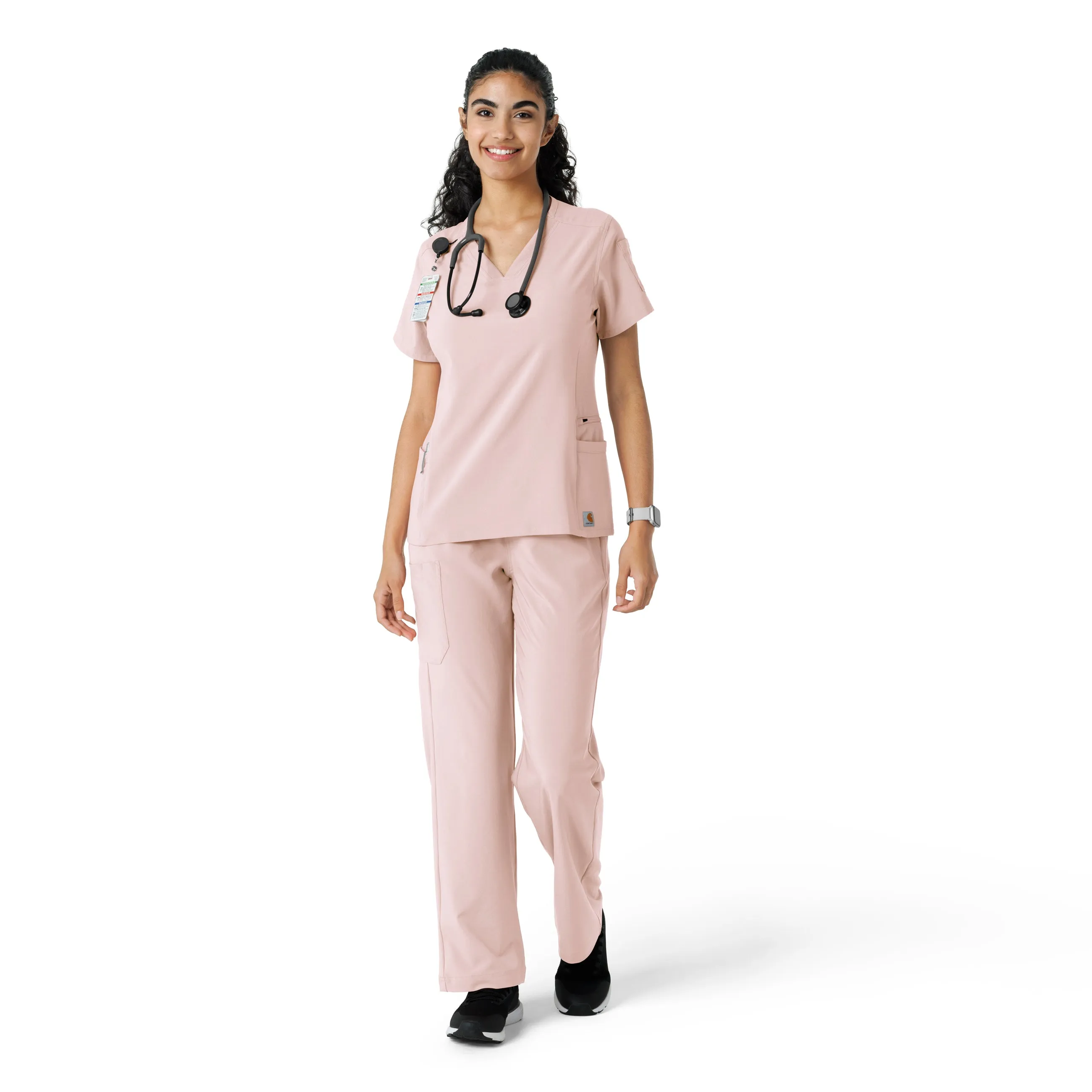 Carhartt Force Cross-Flex Women's Knit Panel Scrub Top - Soft Rose