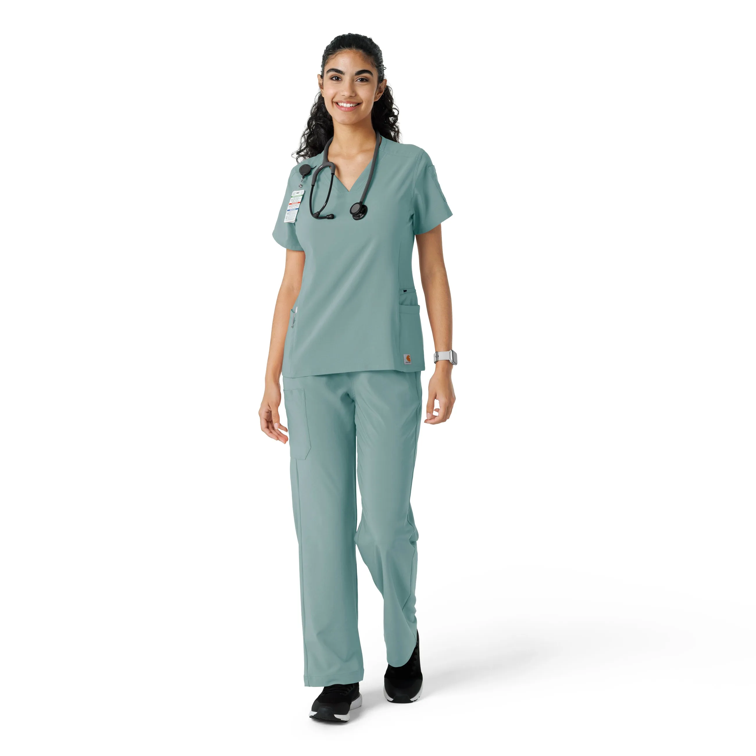 Carhartt Force Cross-Flex Women's Knit Panel Scrub Top - Summer Blue