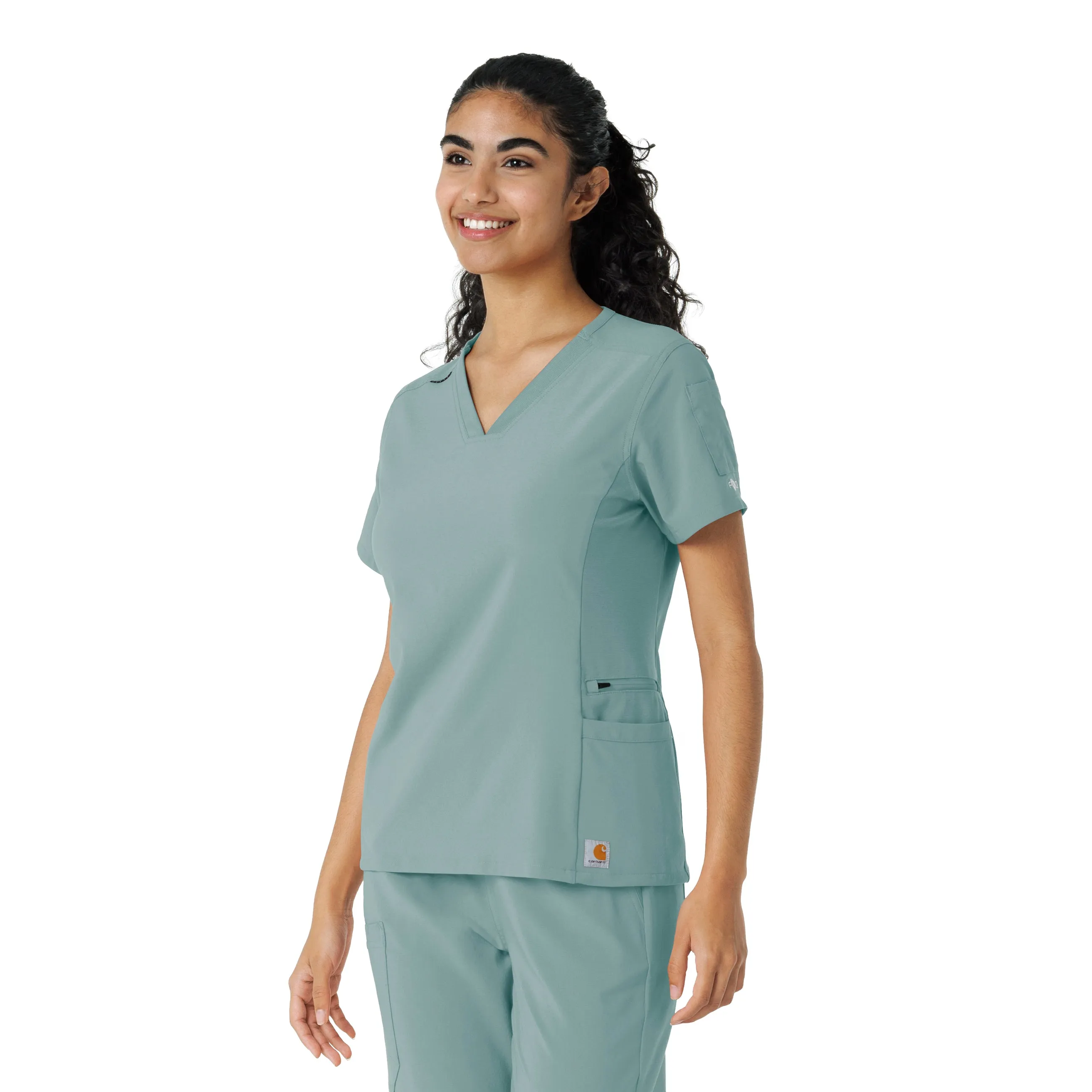 Carhartt Force Cross-Flex Women's Knit Panel Scrub Top - Summer Blue