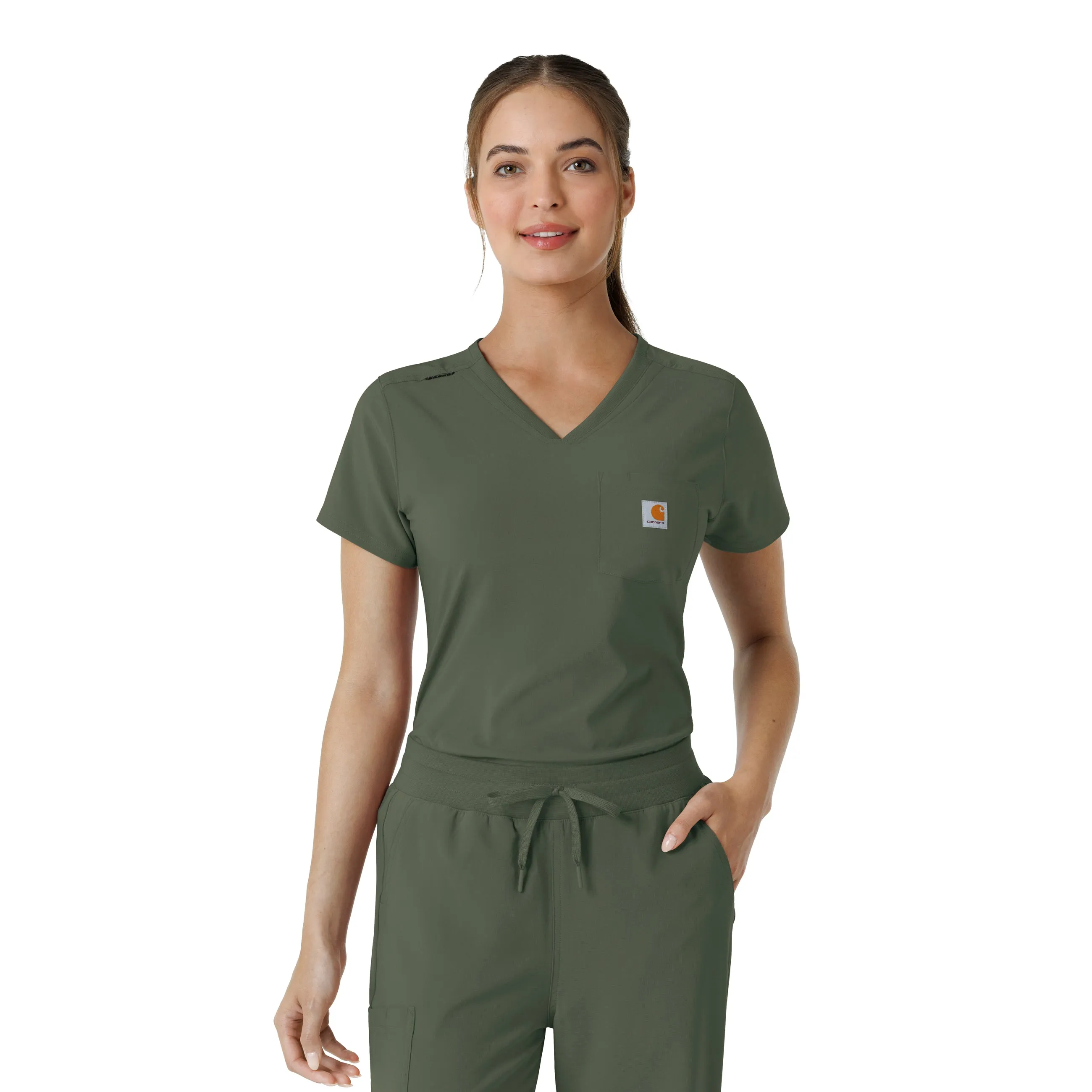 Carhartt Force Cross-Flex Women's Tuck-In Scrub Top - Olive
