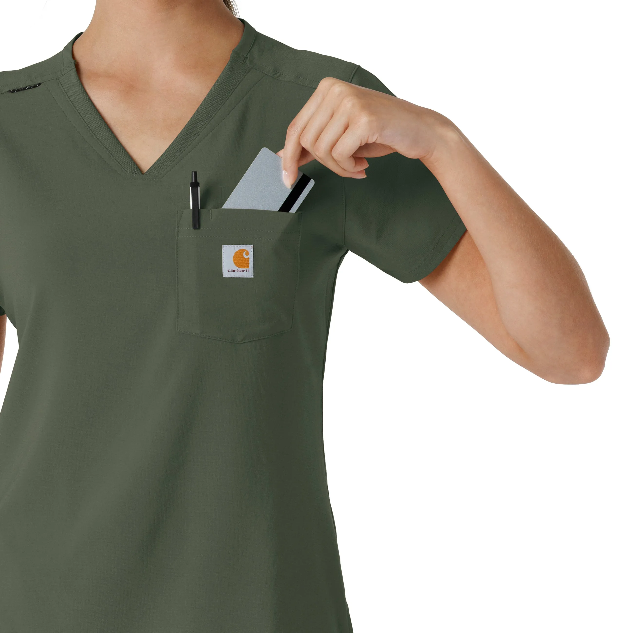 Carhartt Force Cross-Flex Women's Tuck-In Scrub Top - Olive