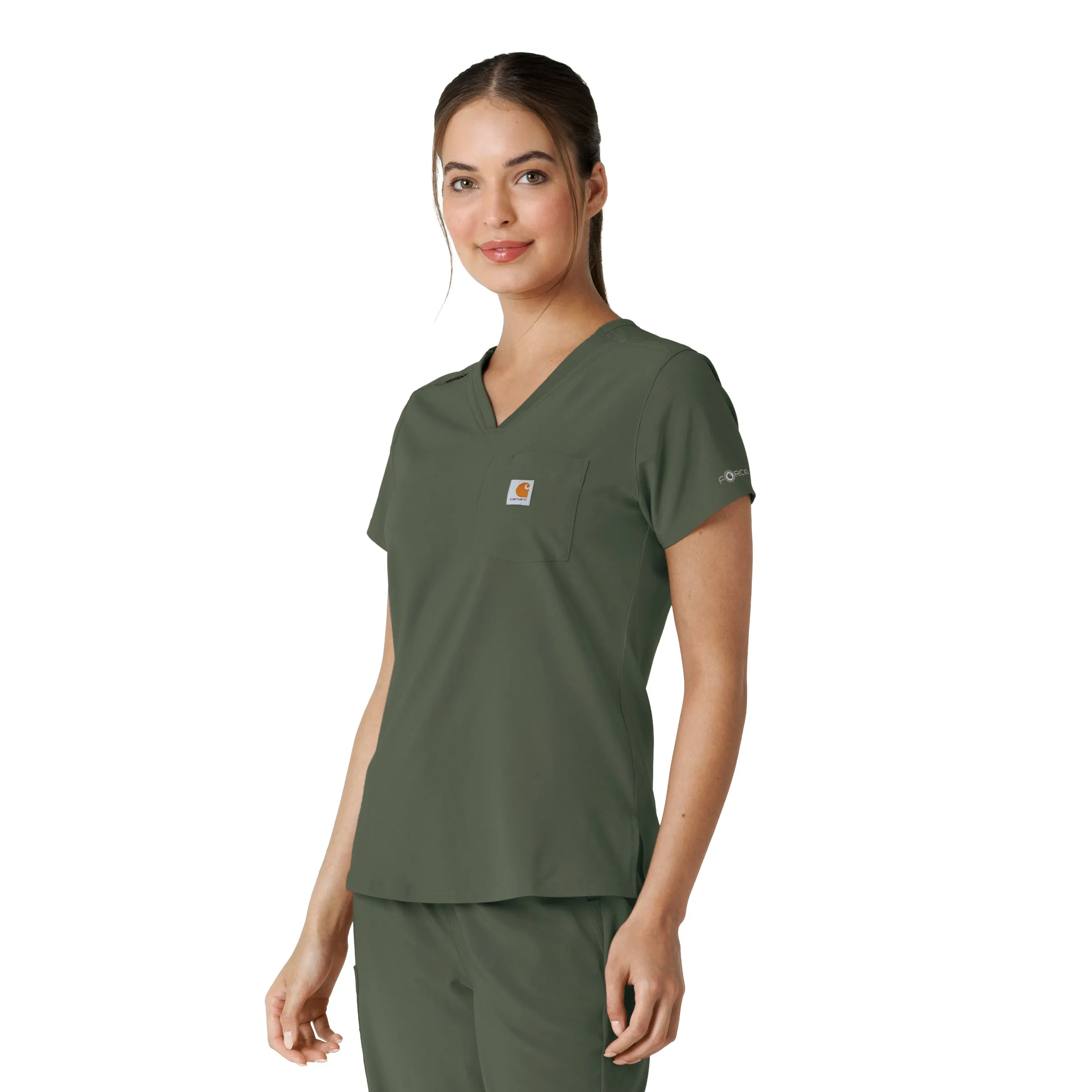 Carhartt Force Cross-Flex Women's Tuck-In Scrub Top - Olive