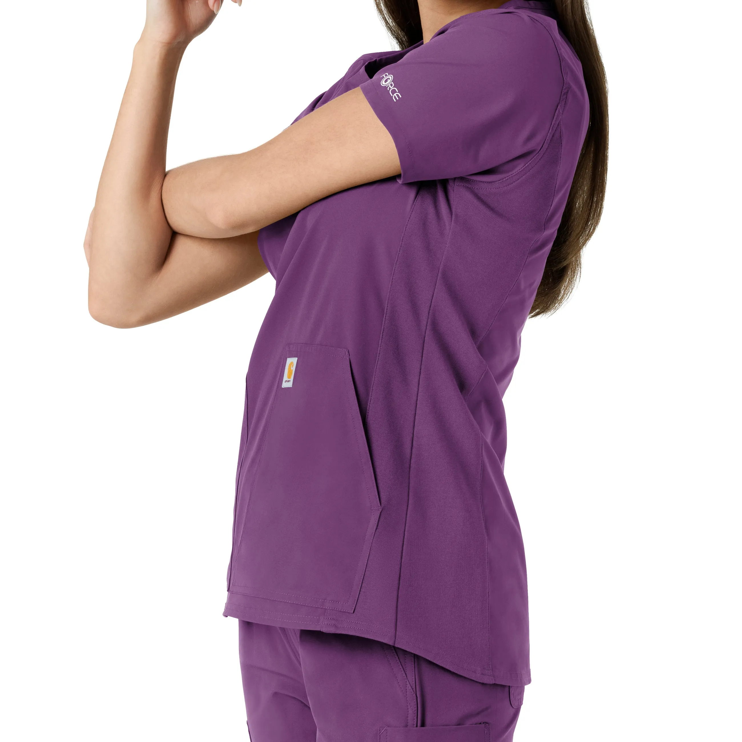 Carhartt Force Essentials Women's Notch Neck Tunic Knit Panel Scrub Top - Eggplant