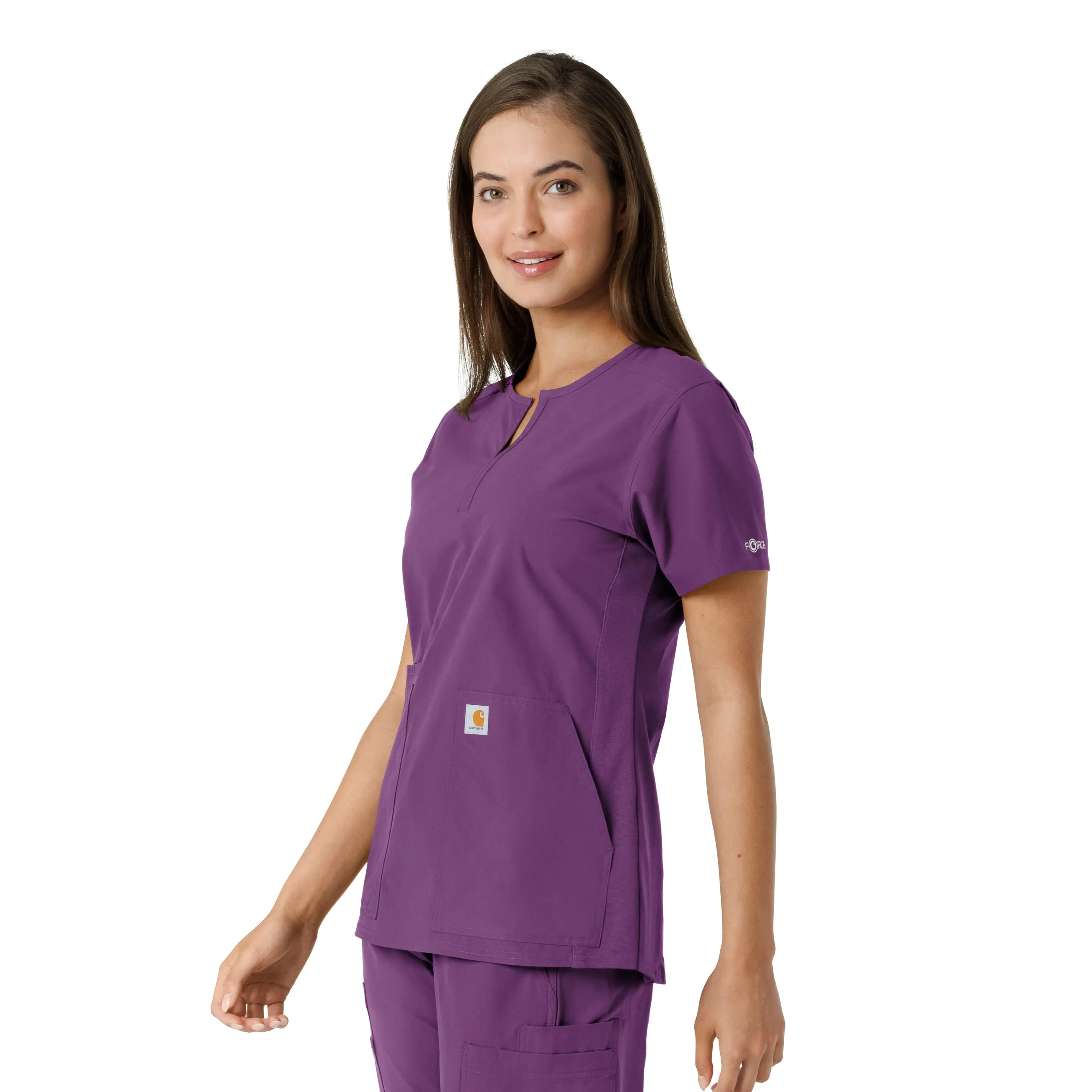 Carhartt Force Essentials Women's Notch Neck Tunic Knit Panel Scrub Top - Eggplant