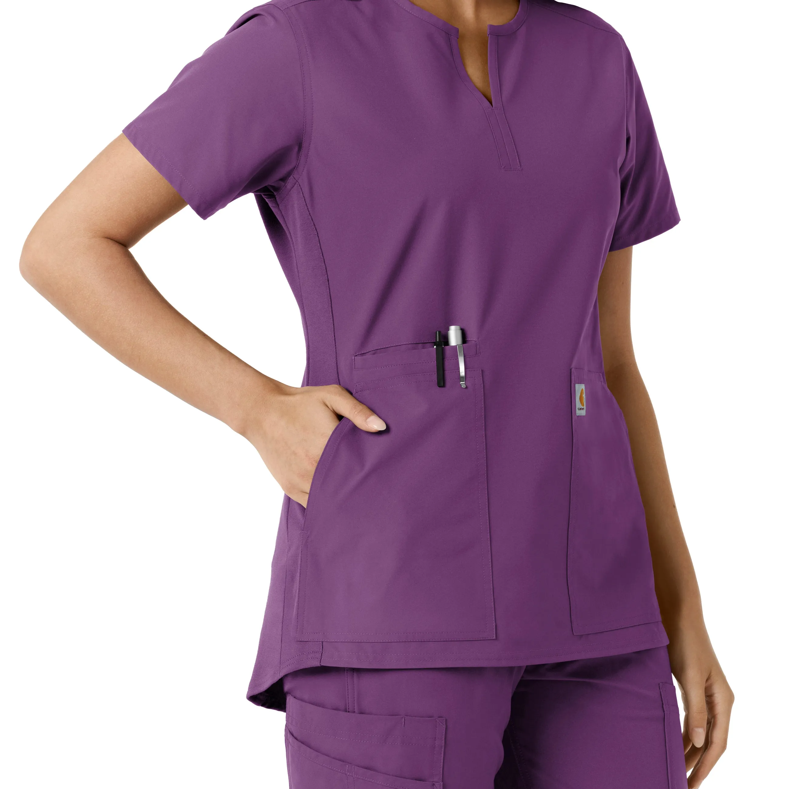 Carhartt Force Essentials Women's Notch Neck Tunic Knit Panel Scrub Top - Eggplant