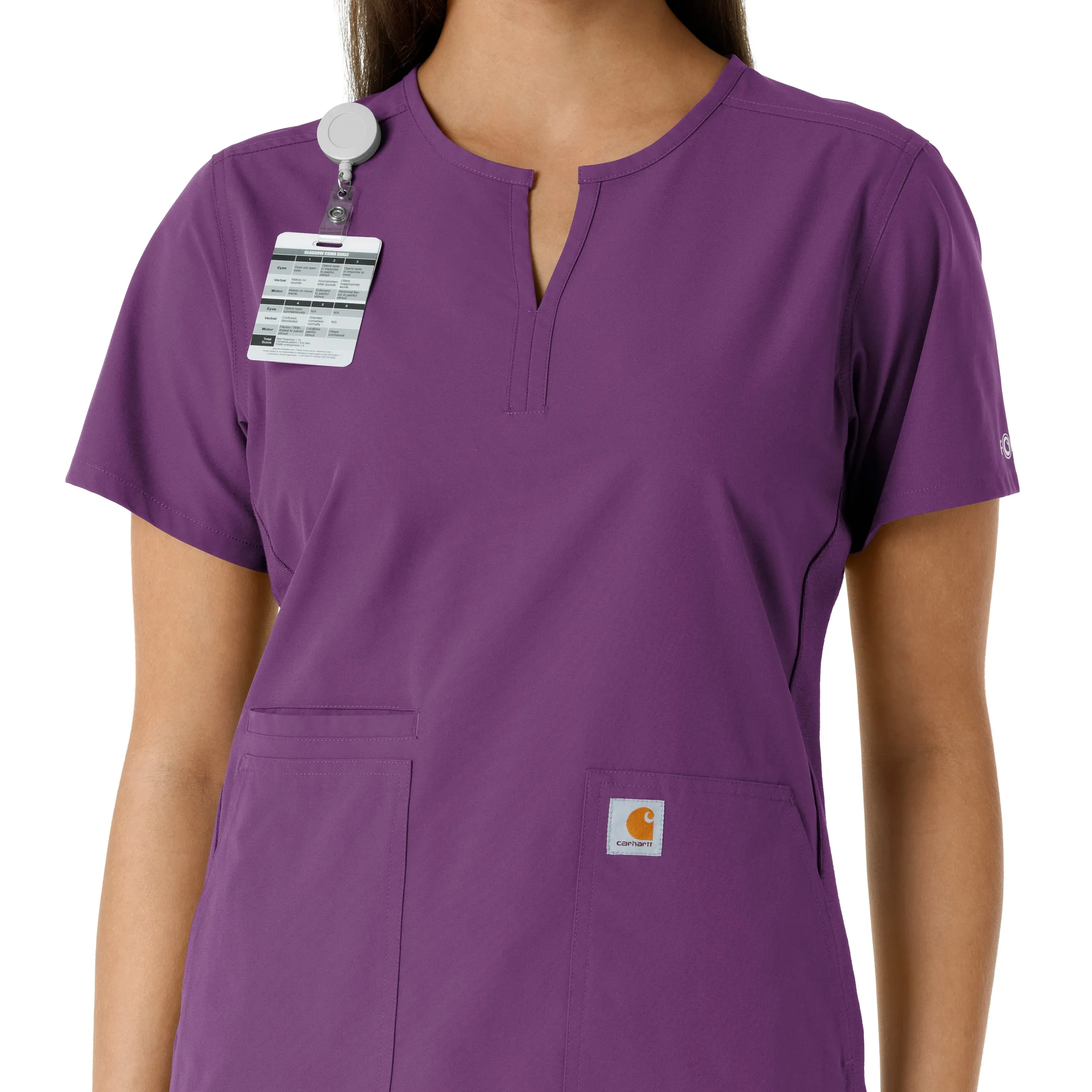 Carhartt Force Essentials Women's Notch Neck Tunic Knit Panel Scrub Top - Eggplant