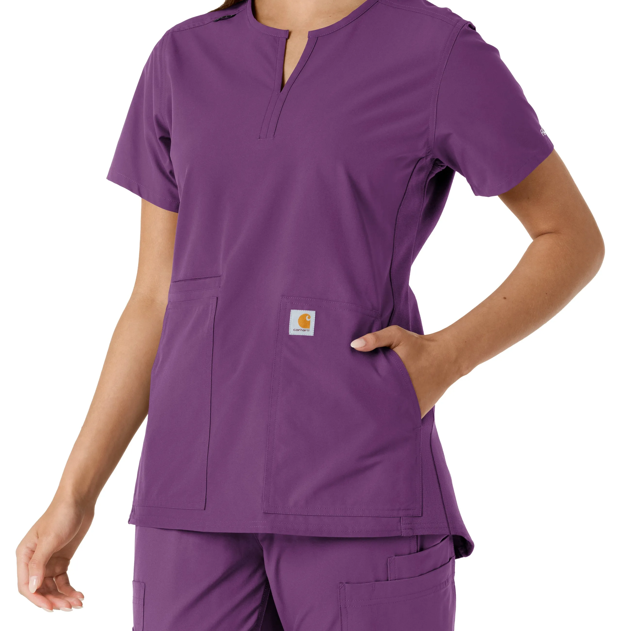 Carhartt Force Essentials Women's Notch Neck Tunic Knit Panel Scrub Top - Eggplant