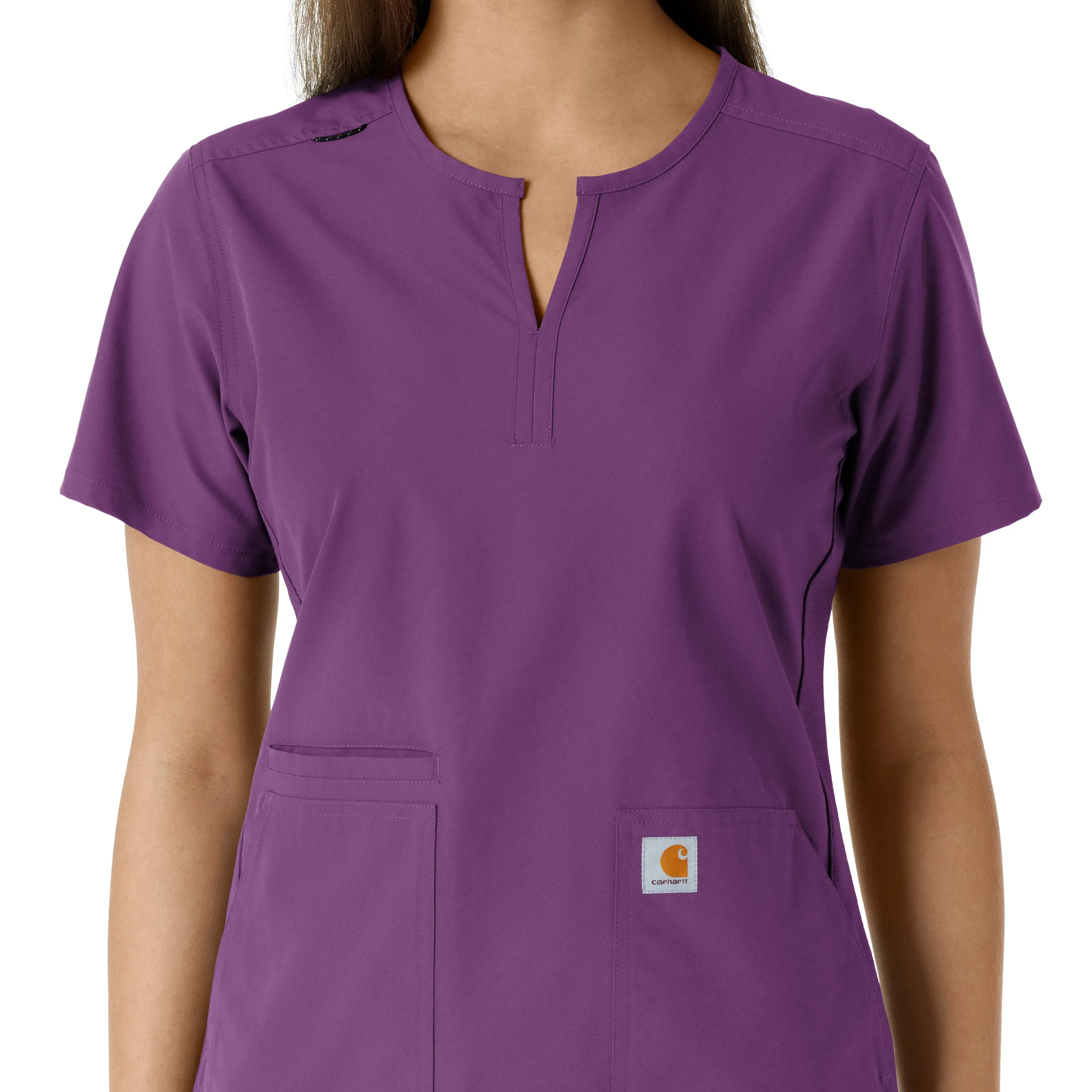 Carhartt Force Essentials Women's Notch Neck Tunic Knit Panel Scrub Top - Eggplant
