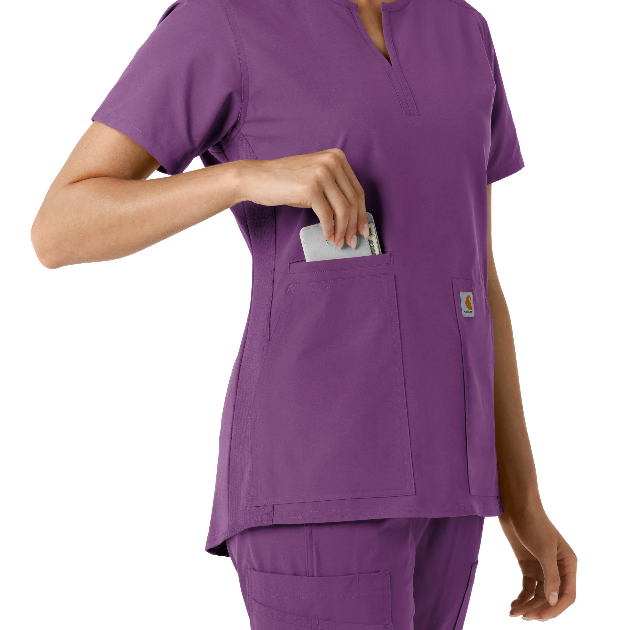 Carhartt Force Essentials Women's Notch Neck Tunic Knit Panel Scrub Top - Eggplant