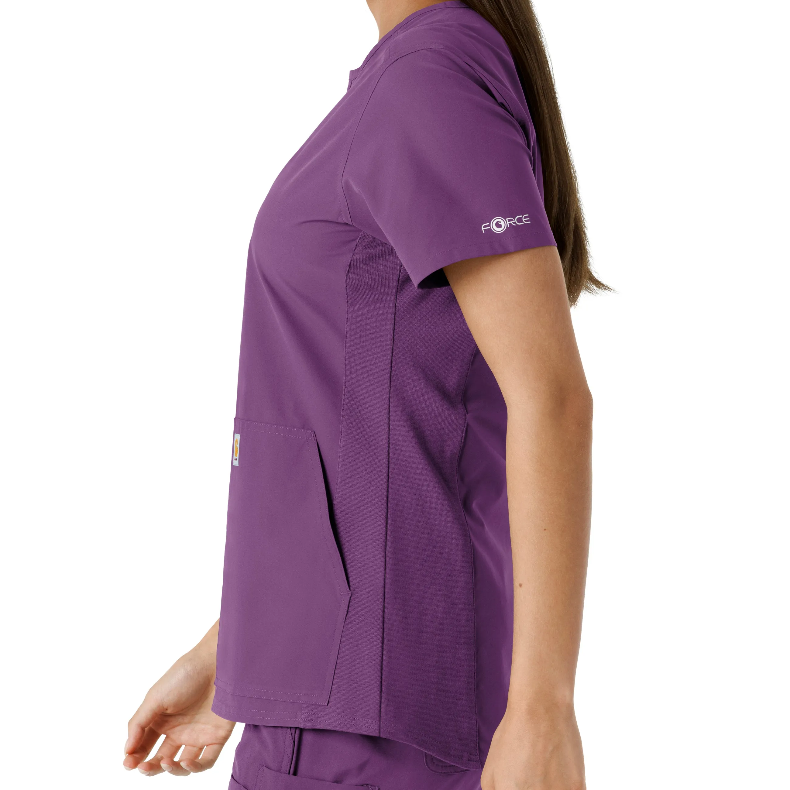 Carhartt Force Essentials Women's Notch Neck Tunic Knit Panel Scrub Top - Eggplant