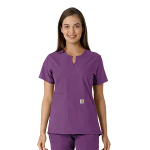 Carhartt Force Essentials Women's Notch Neck Tunic Knit Panel Scrub Top - Eggplant