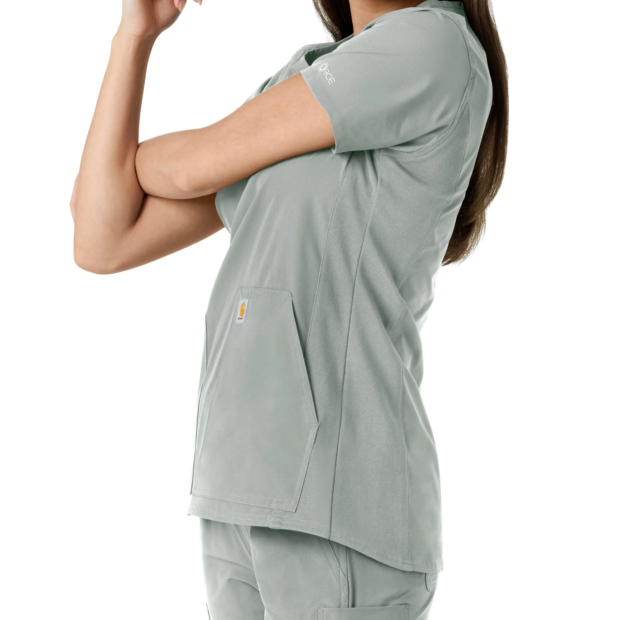 Carhartt Force Essentials Women's Notch Neck Tunic Knit Panel Scrub Top - Grey
