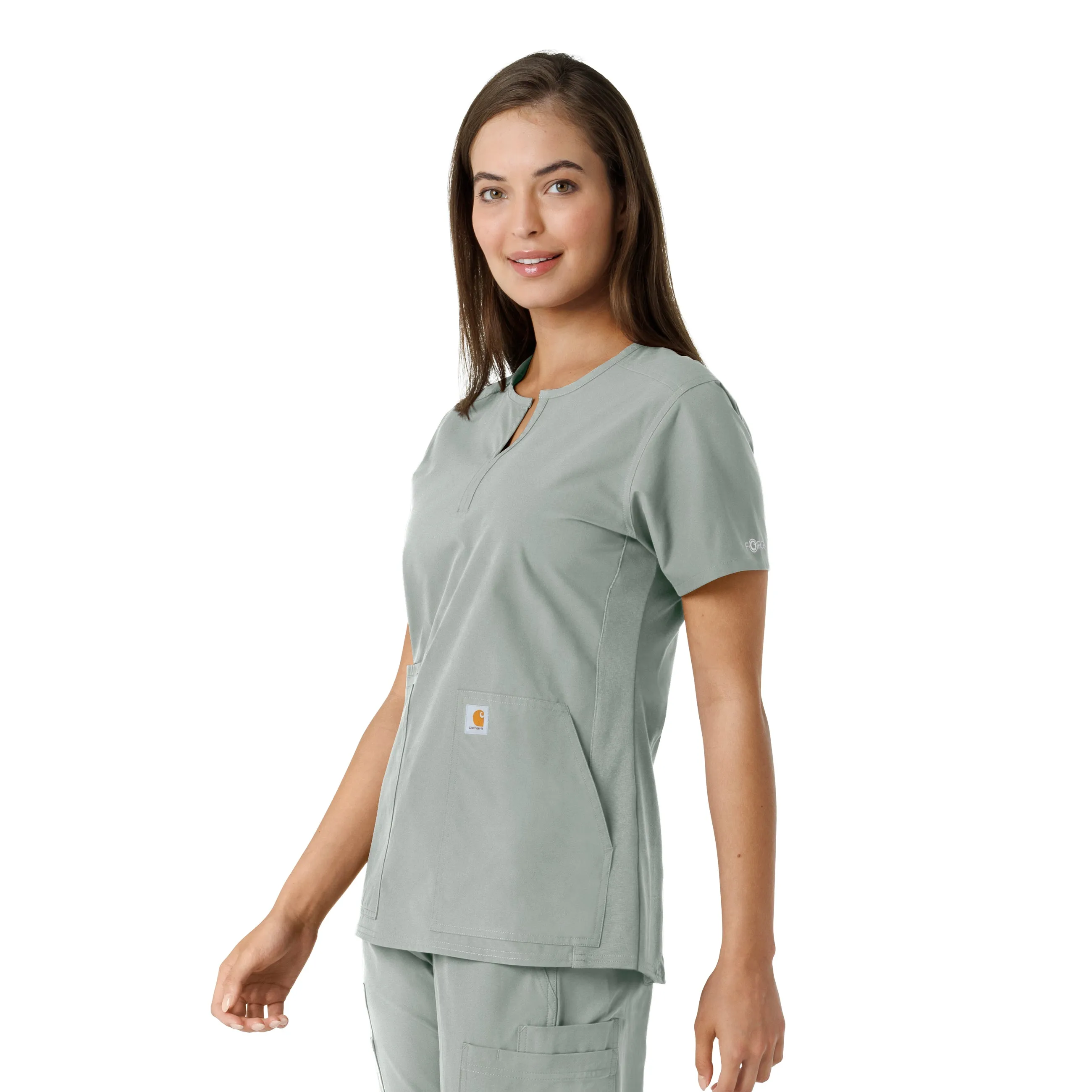 Carhartt Force Essentials Women's Notch Neck Tunic Knit Panel Scrub Top - Grey