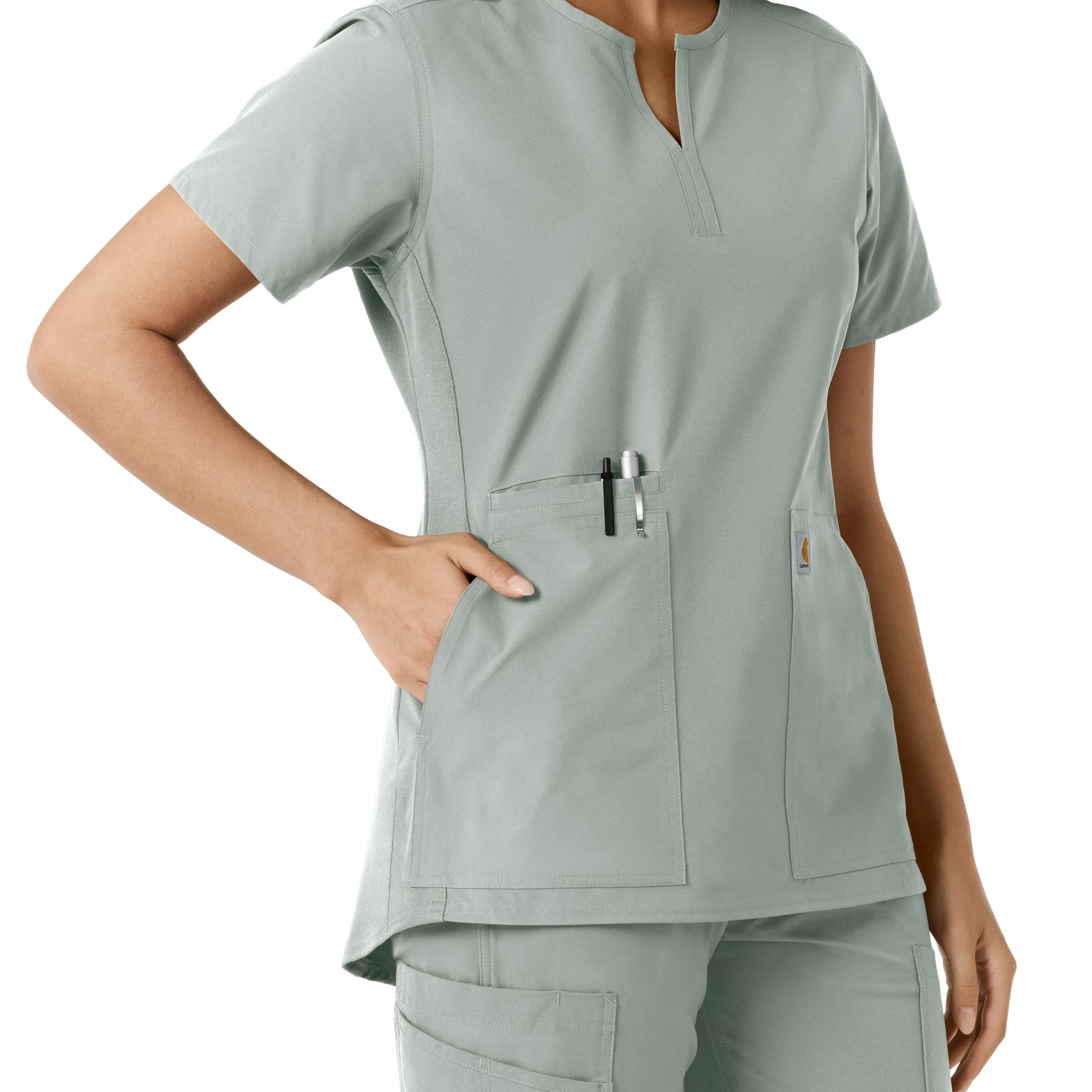Carhartt Force Essentials Women's Notch Neck Tunic Knit Panel Scrub Top - Grey