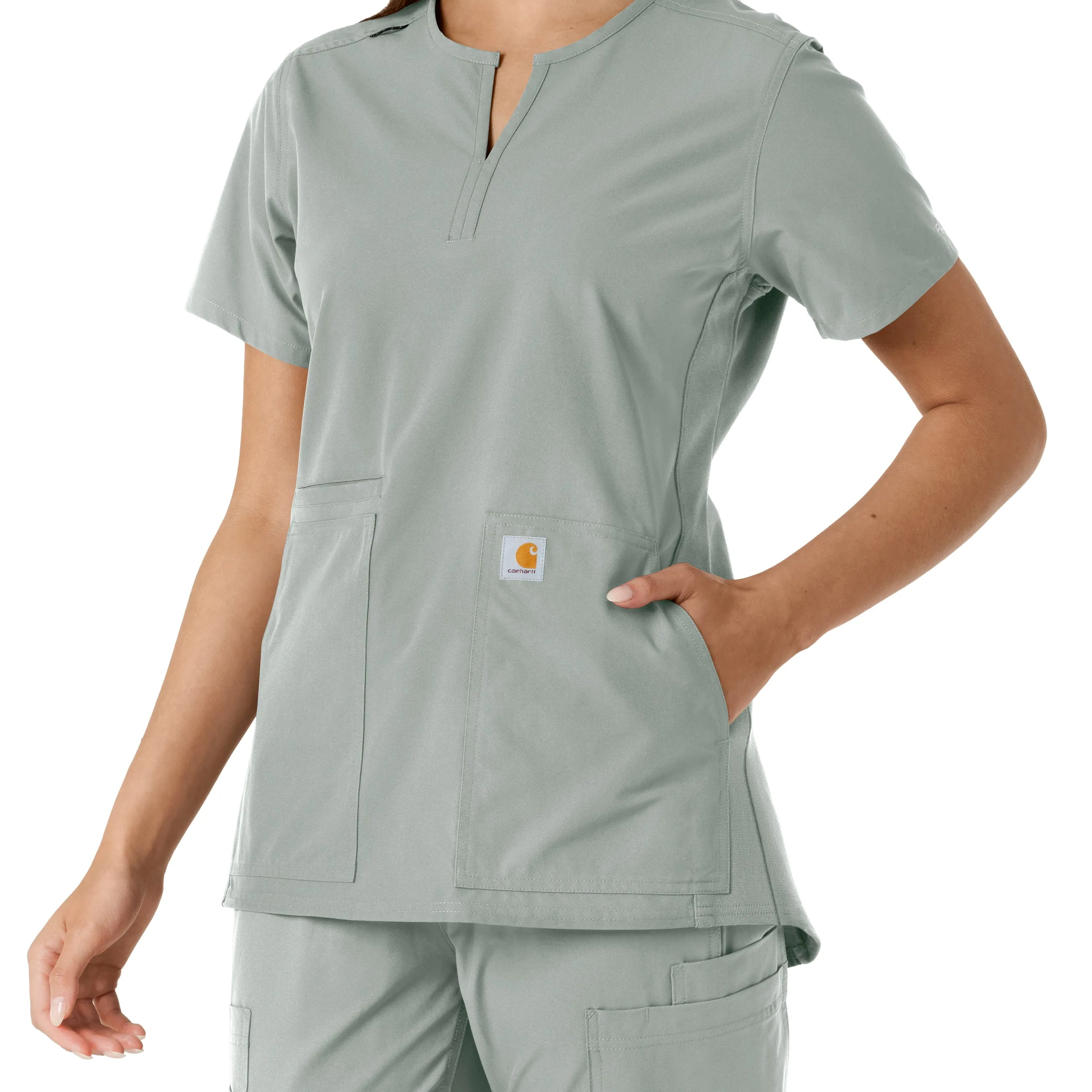 Carhartt Force Essentials Women's Notch Neck Tunic Knit Panel Scrub Top - Grey