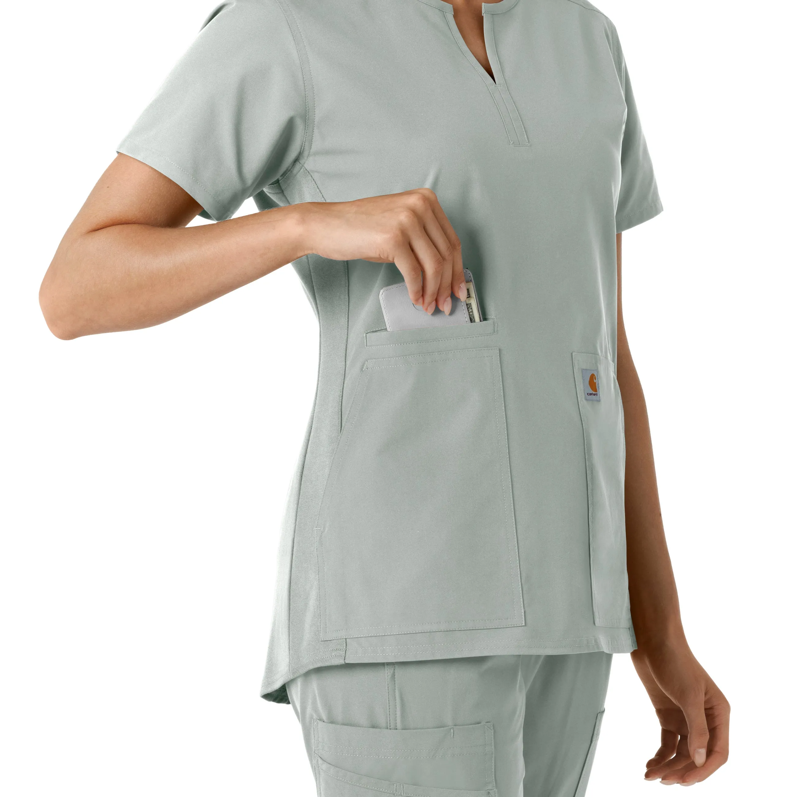 Carhartt Force Essentials Women's Notch Neck Tunic Knit Panel Scrub Top - Grey