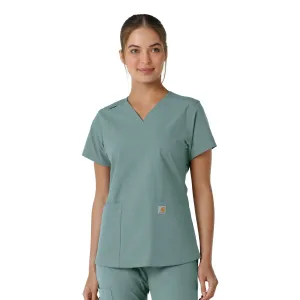 Carhartt Force Essentials Women's V-Neck Knit Panel Scrub Top - Summer Blue