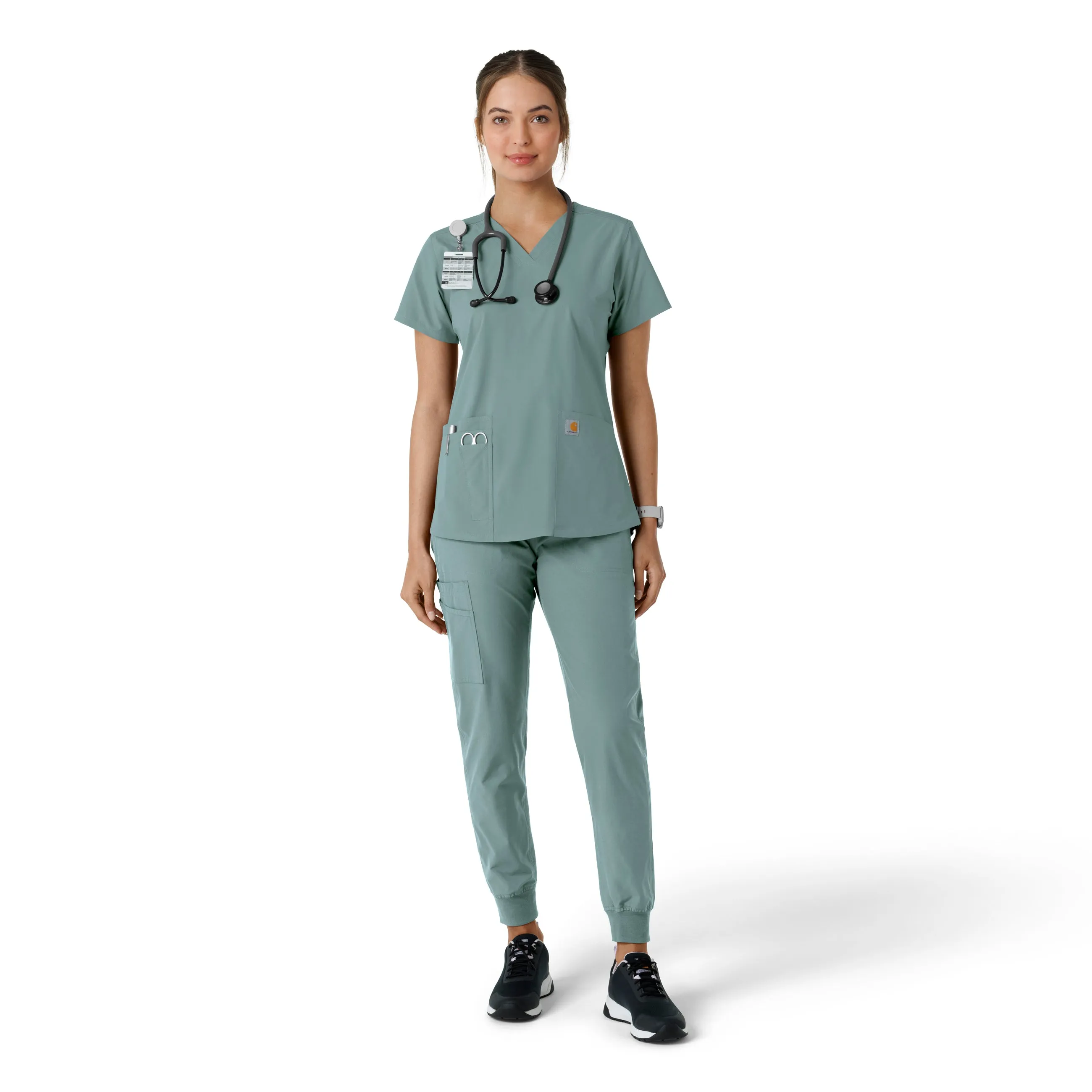 Carhartt Force Essentials Women's V-Neck Knit Panel Scrub Top - Summer Blue