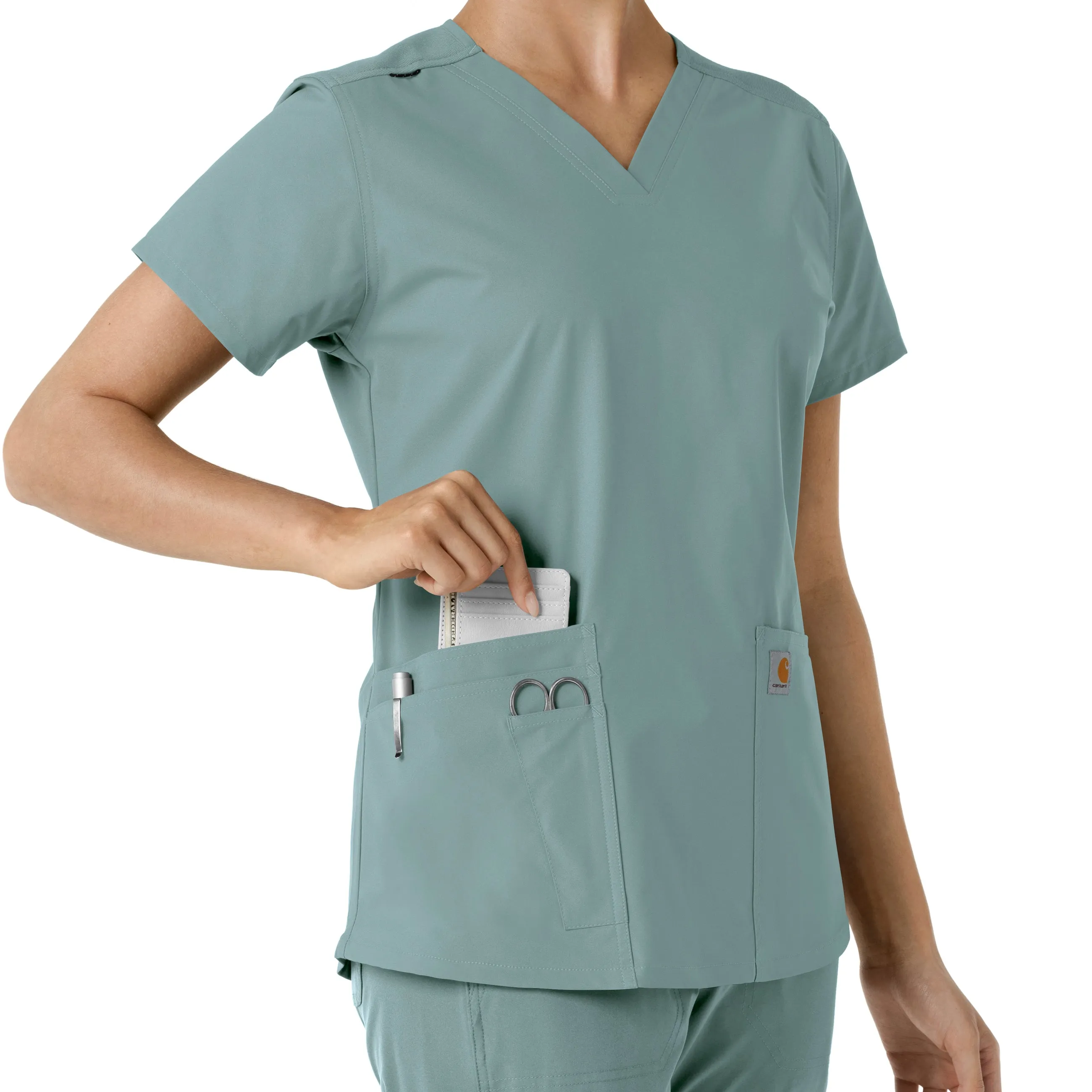 Carhartt Force Essentials Women's V-Neck Knit Panel Scrub Top - Summer Blue