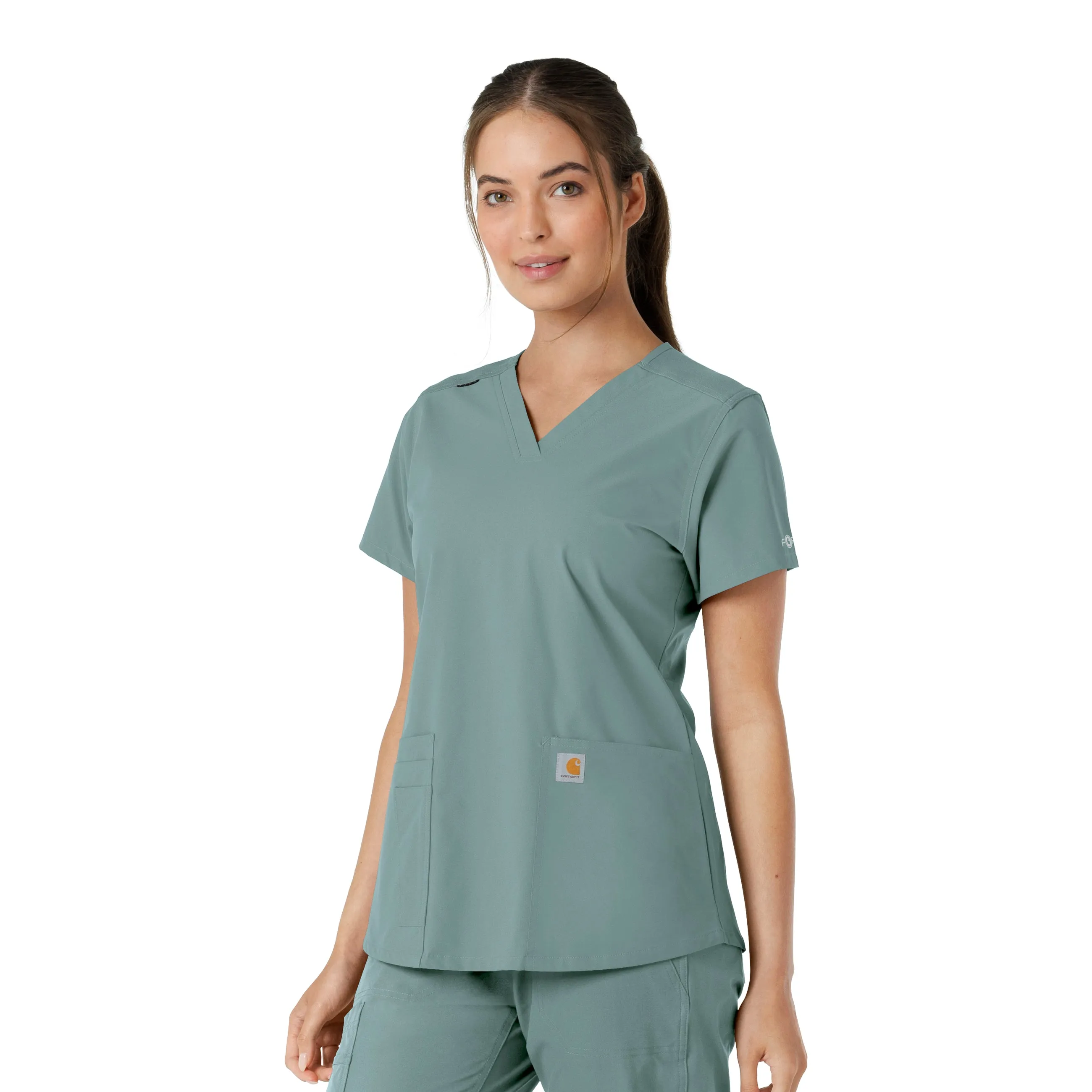 Carhartt Force Essentials Women's V-Neck Knit Panel Scrub Top - Summer Blue