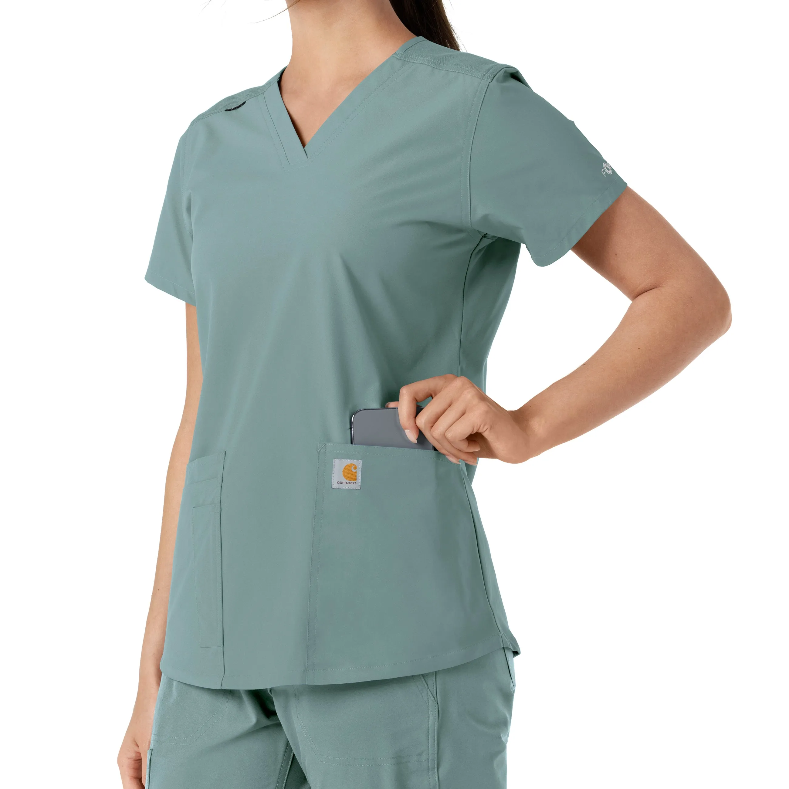 Carhartt Force Essentials Women's V-Neck Knit Panel Scrub Top - Summer Blue