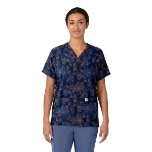 Carhartt Women's Oversized V-Neck Print Scrub Top - Charming Checks