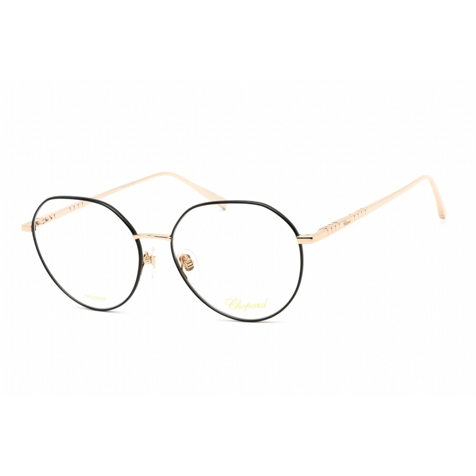 Chopard Women's Eyeglasses - Shiny Rose Gold/Black Metal Round Frame | VCHF71M 0301