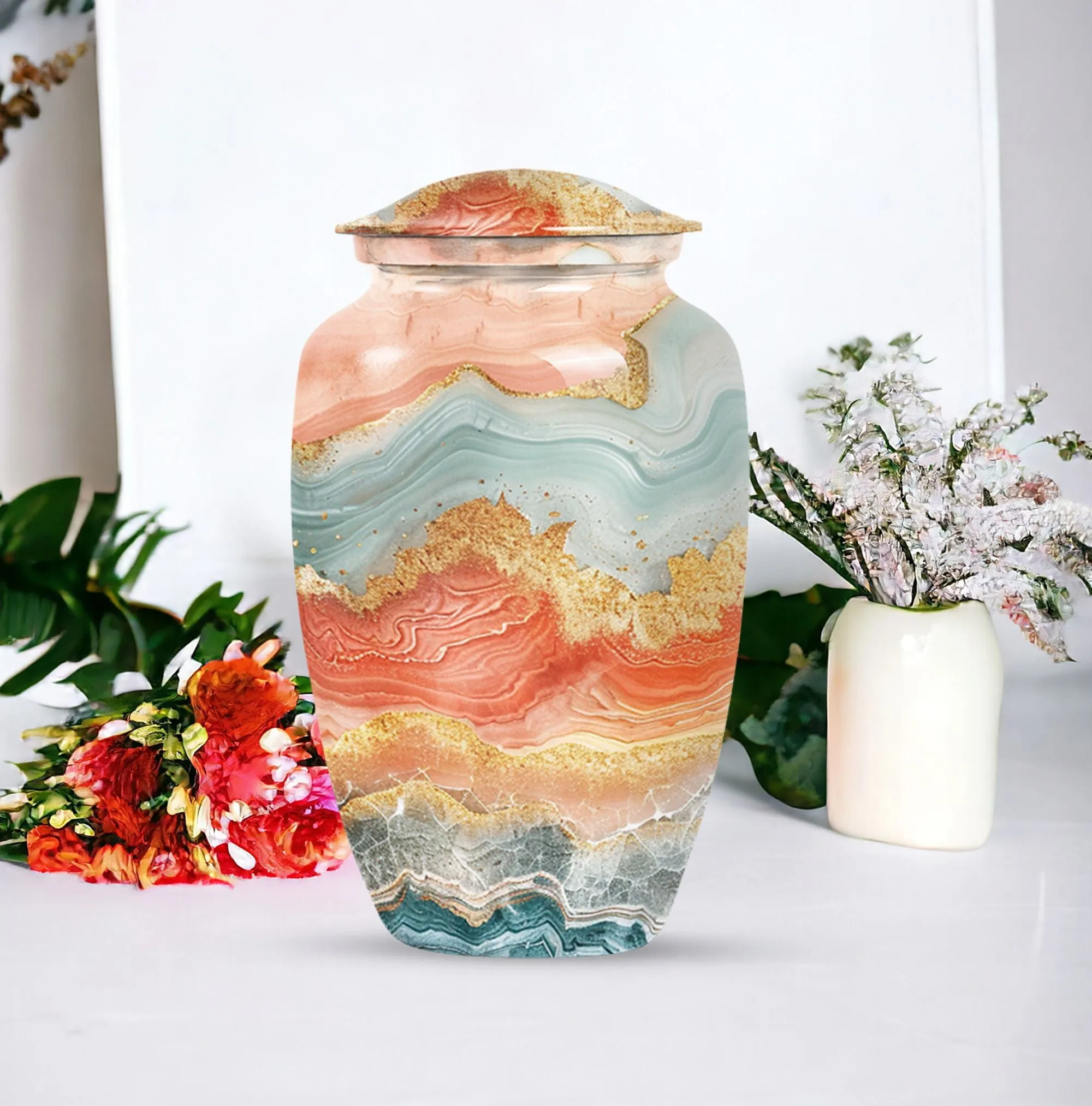 Eternal Harmonium: Vibrant Swirl Cremation Urn, Uniquely Crafted