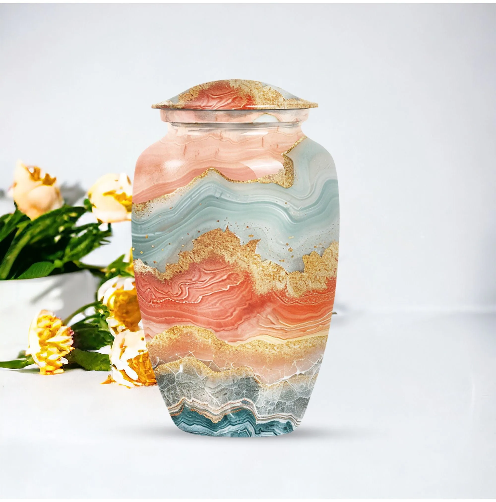 Eternal Harmonium: Vibrant Swirl Cremation Urn, Uniquely Crafted