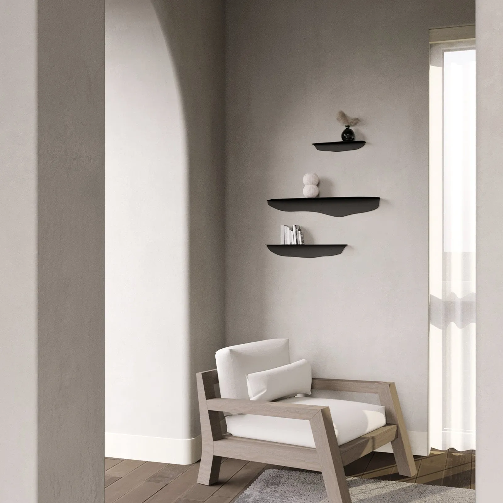 Fold Wavy Shelf 75cm - Black