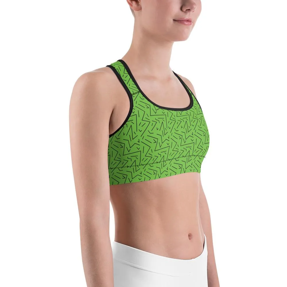 Green Black Line Sports Bra